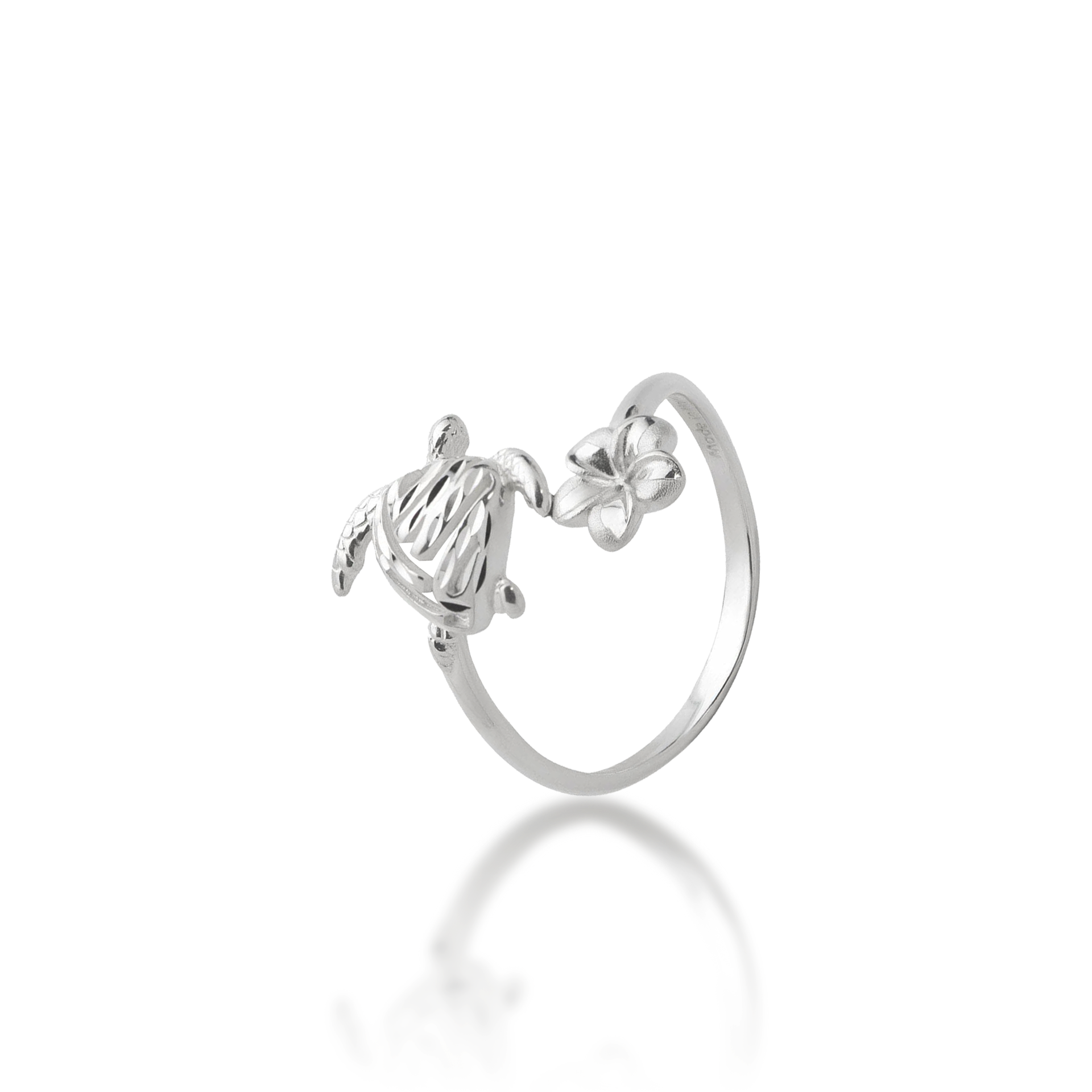 Honu (Sea Turtle) and Plumeria Ring in Sterling Silver