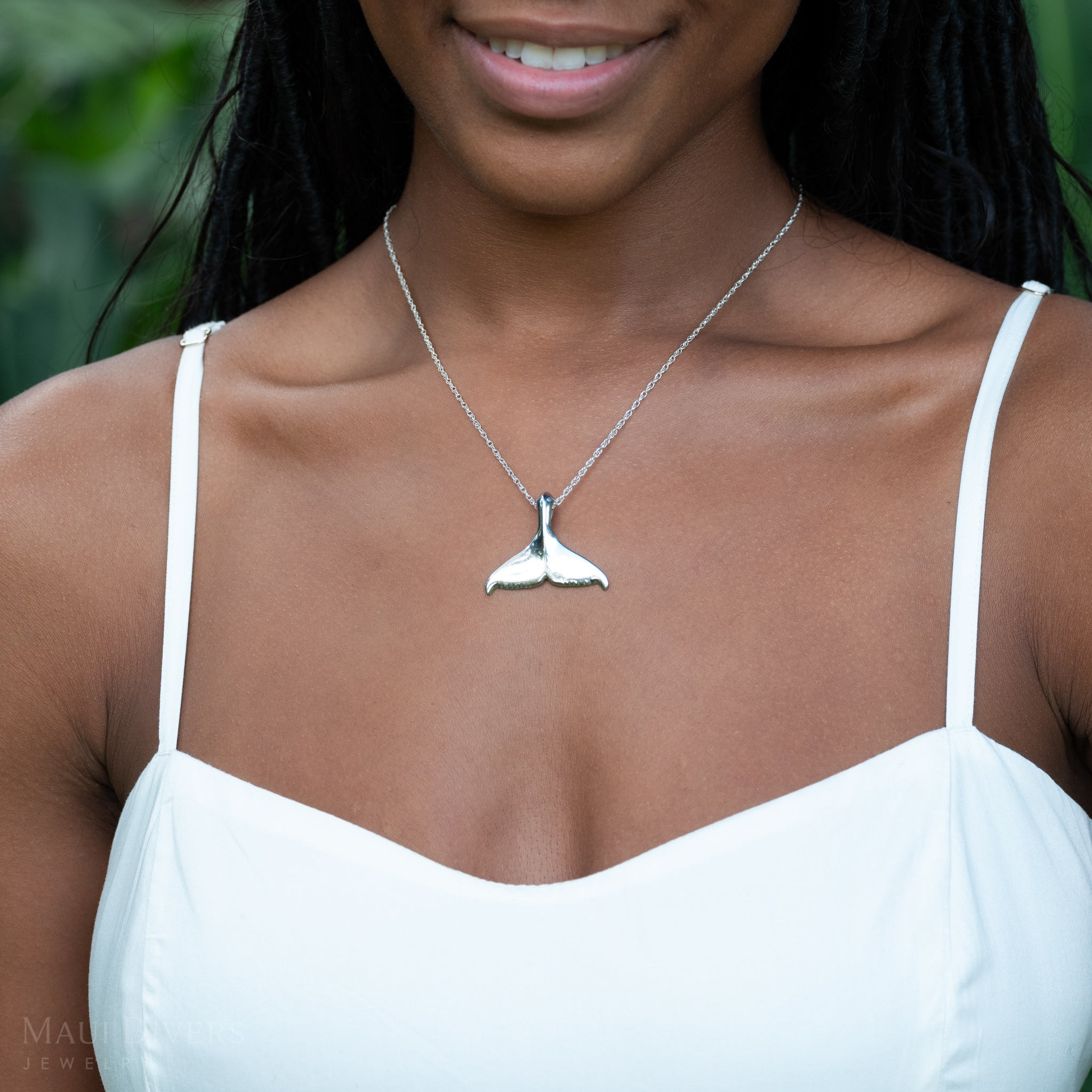 Whale Tail Pendant in Sterling Silver - 28mm