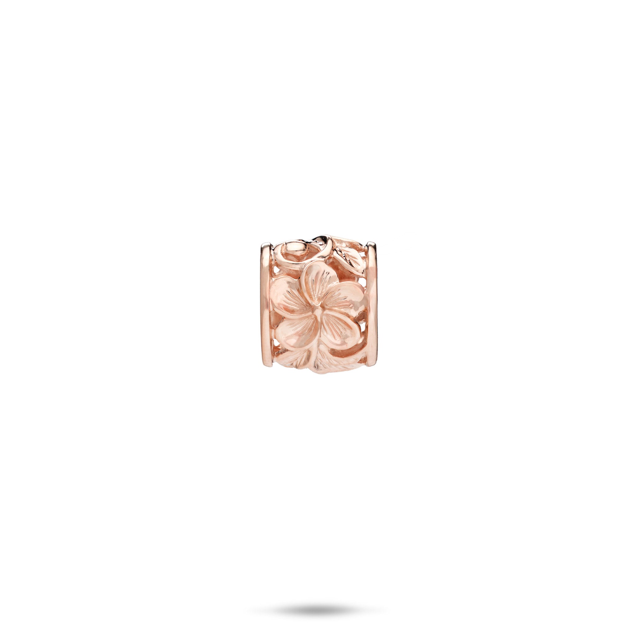 Hawaiian Heirloom Plumeria  Barrel Pendant in Rose Gold - 11mm