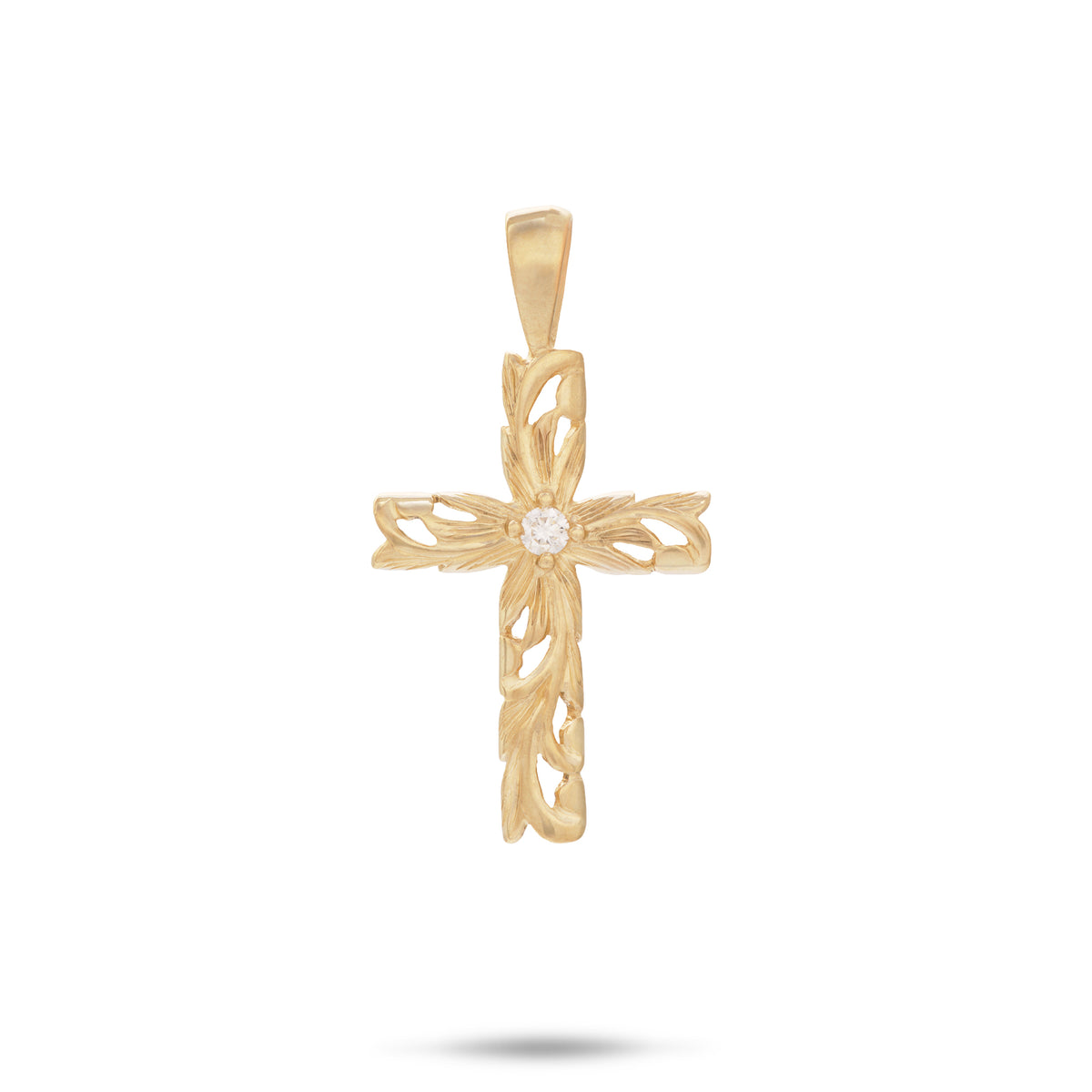 Hawaiian Heirloom Old English Scroll Cross Diamond Pendant in Gold