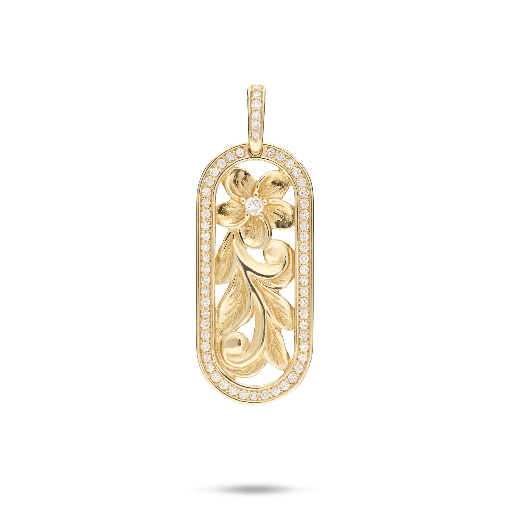 Hawaiian Heirloom Plumeria Pendant in Gold with Diamonds - 27mm