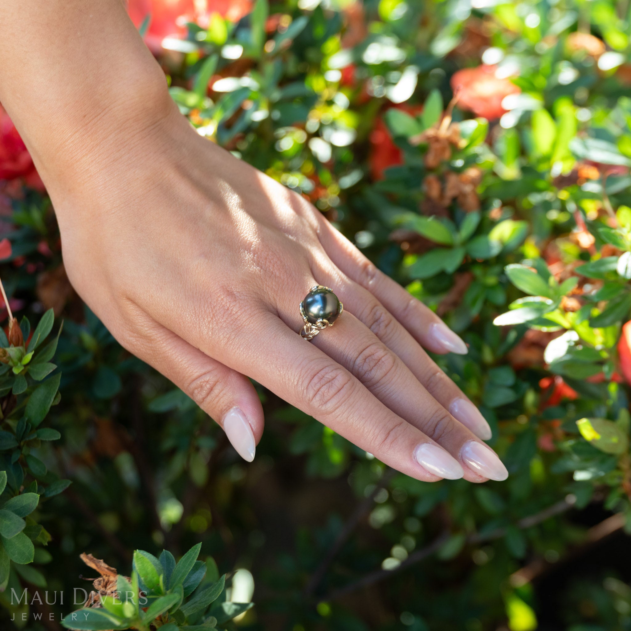 Living Heirloom Tahitian Black Pearl Ring in Gold with Diamonds