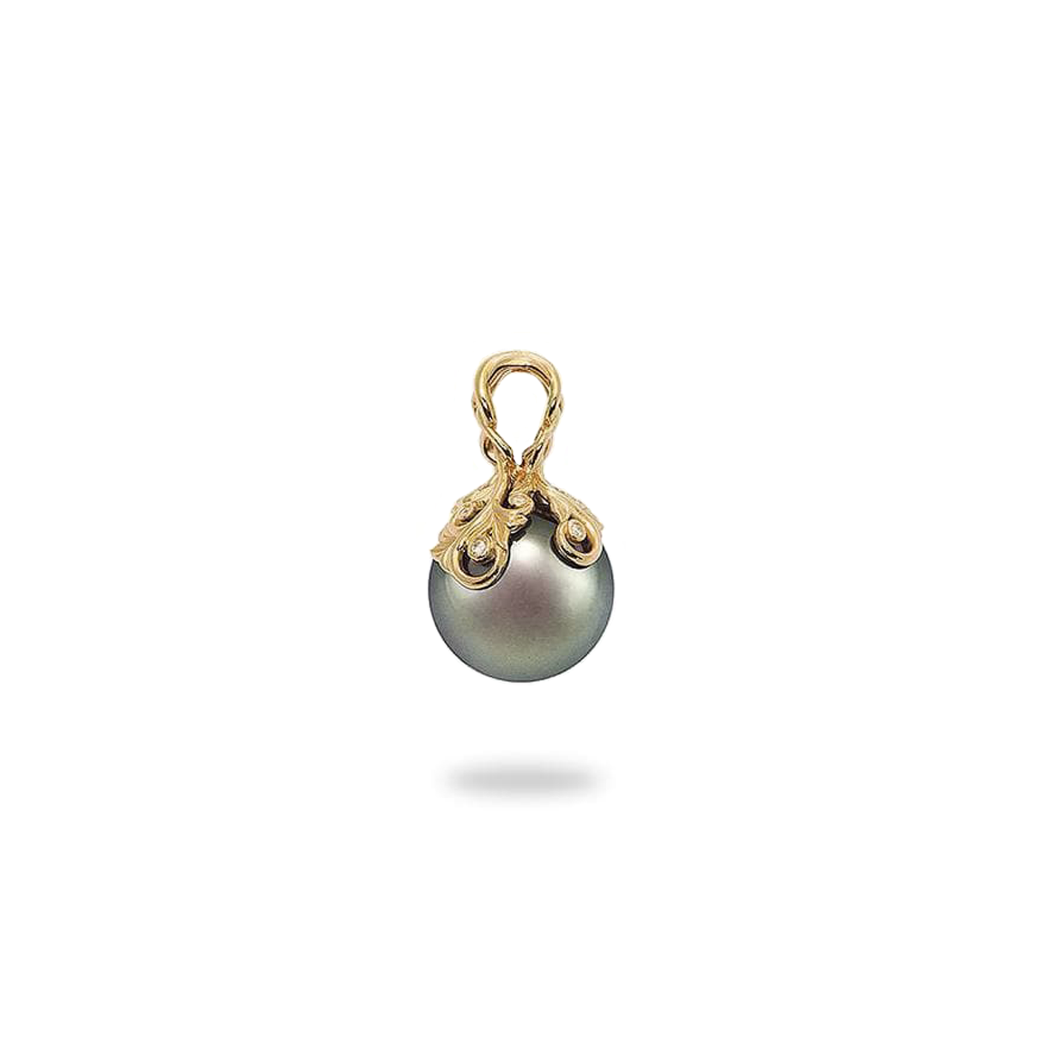 Living Heirloom Tahitian Black Pearl Pendant in Gold with Diamonds - 14-15mm