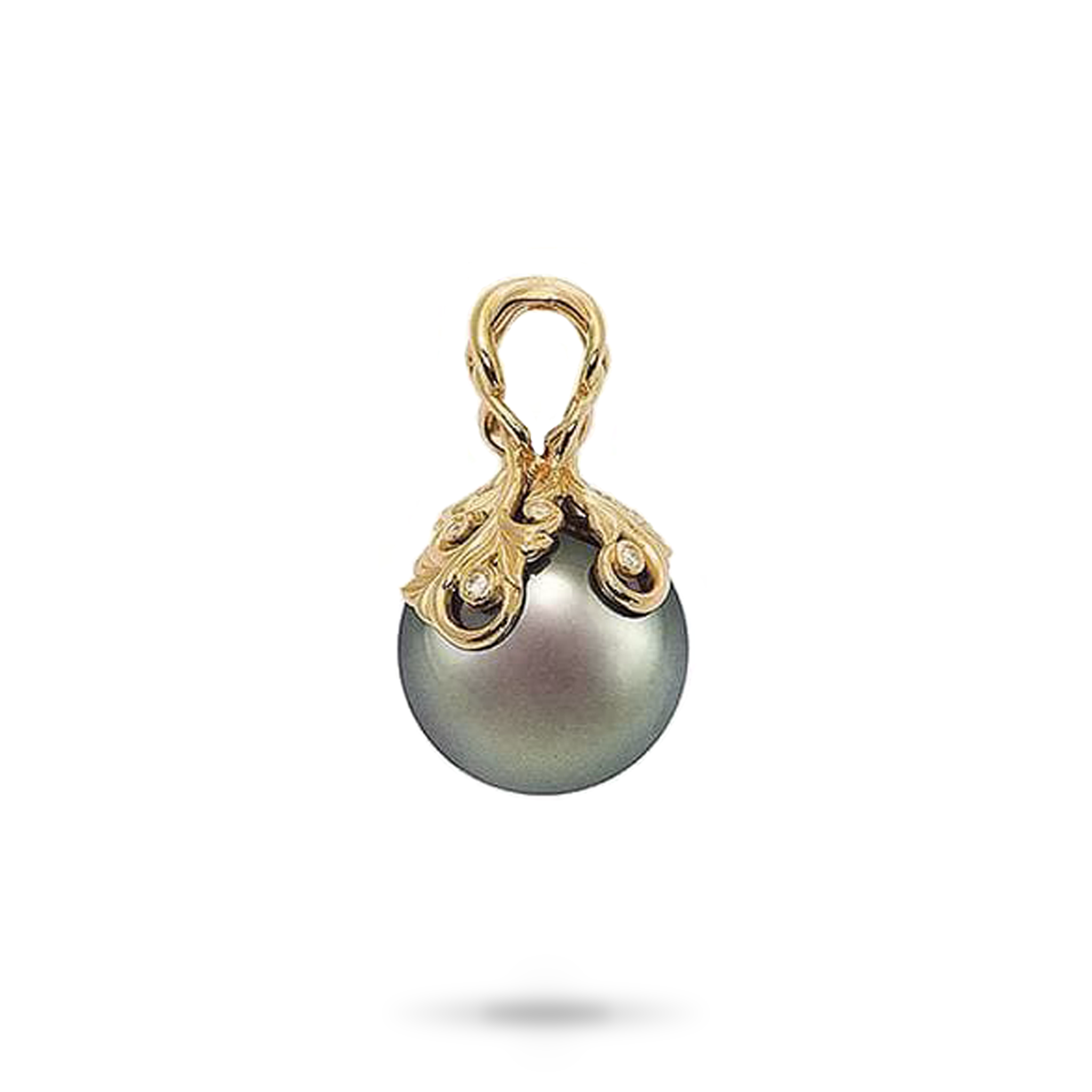Living Heirloom Tahitian Black Pearl Pendant in Gold with Diamonds - 14-15mm