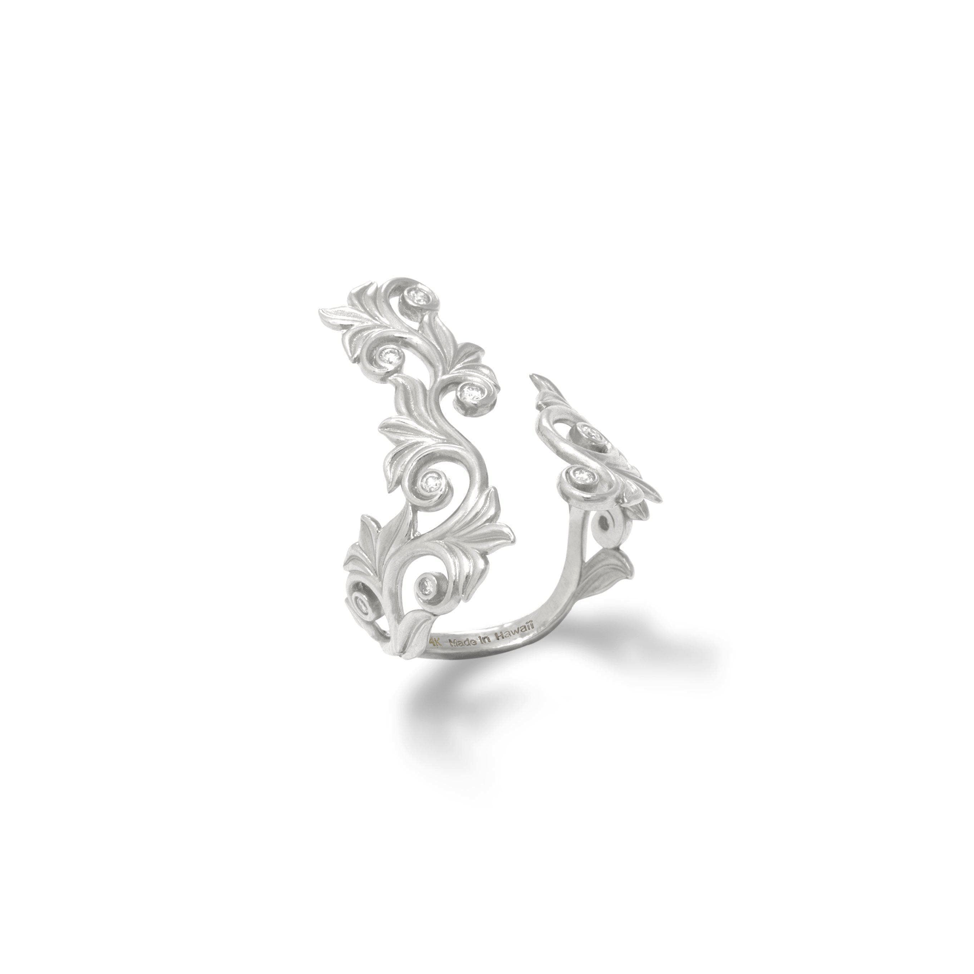 Living Heirloom Scroll Ring with Diamonds in White Gold - 25mm