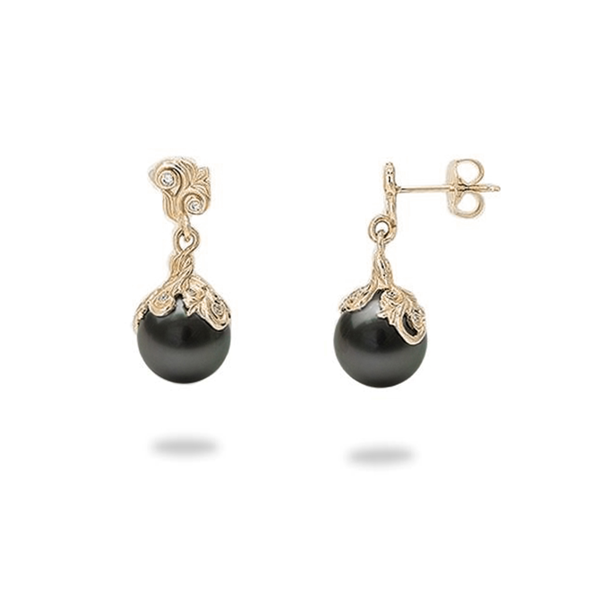 Living Heirloom Ohrringe mit schwarzen Tahiti-Perlen in Gold mit Diamanten – 9–10 mm
