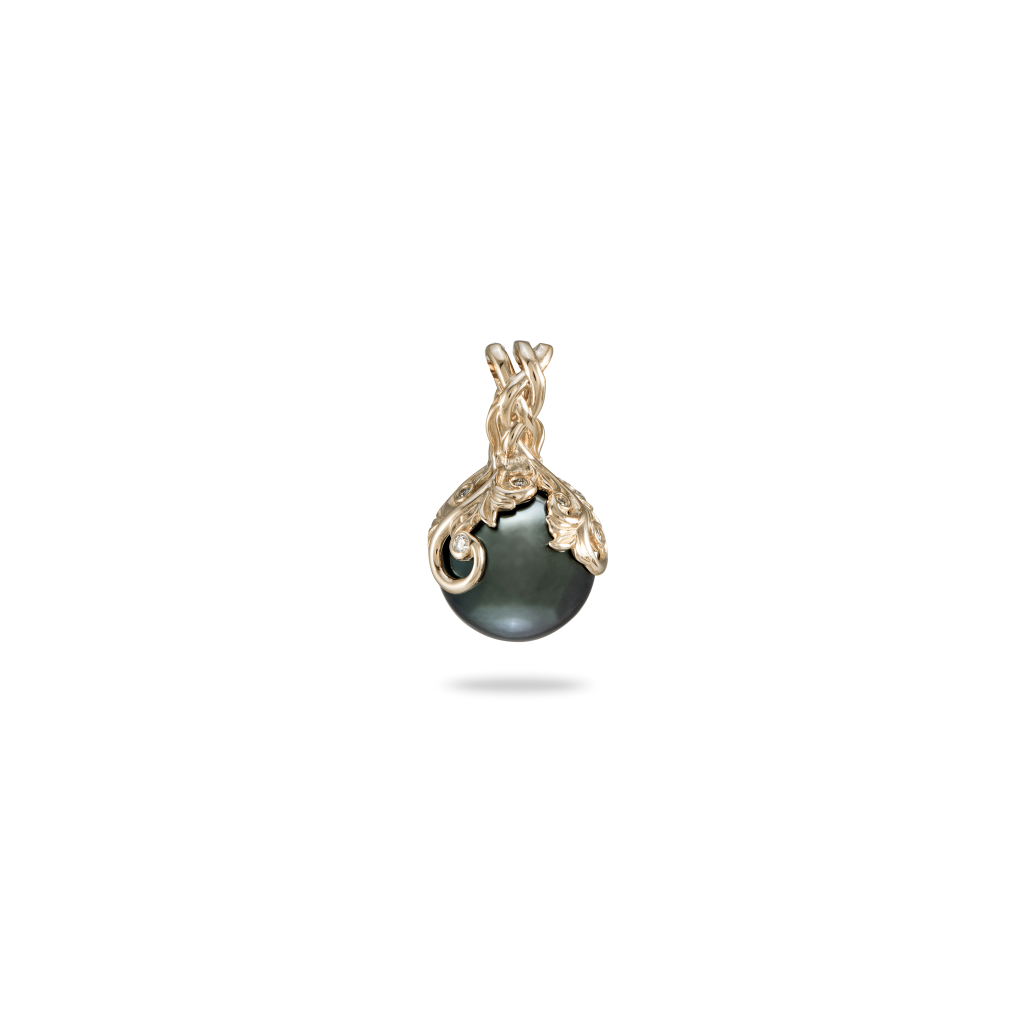 Living Heirloom Anhänger mit schwarzer Tahitiperle in Gold mit Diamanten – 9–10 mm