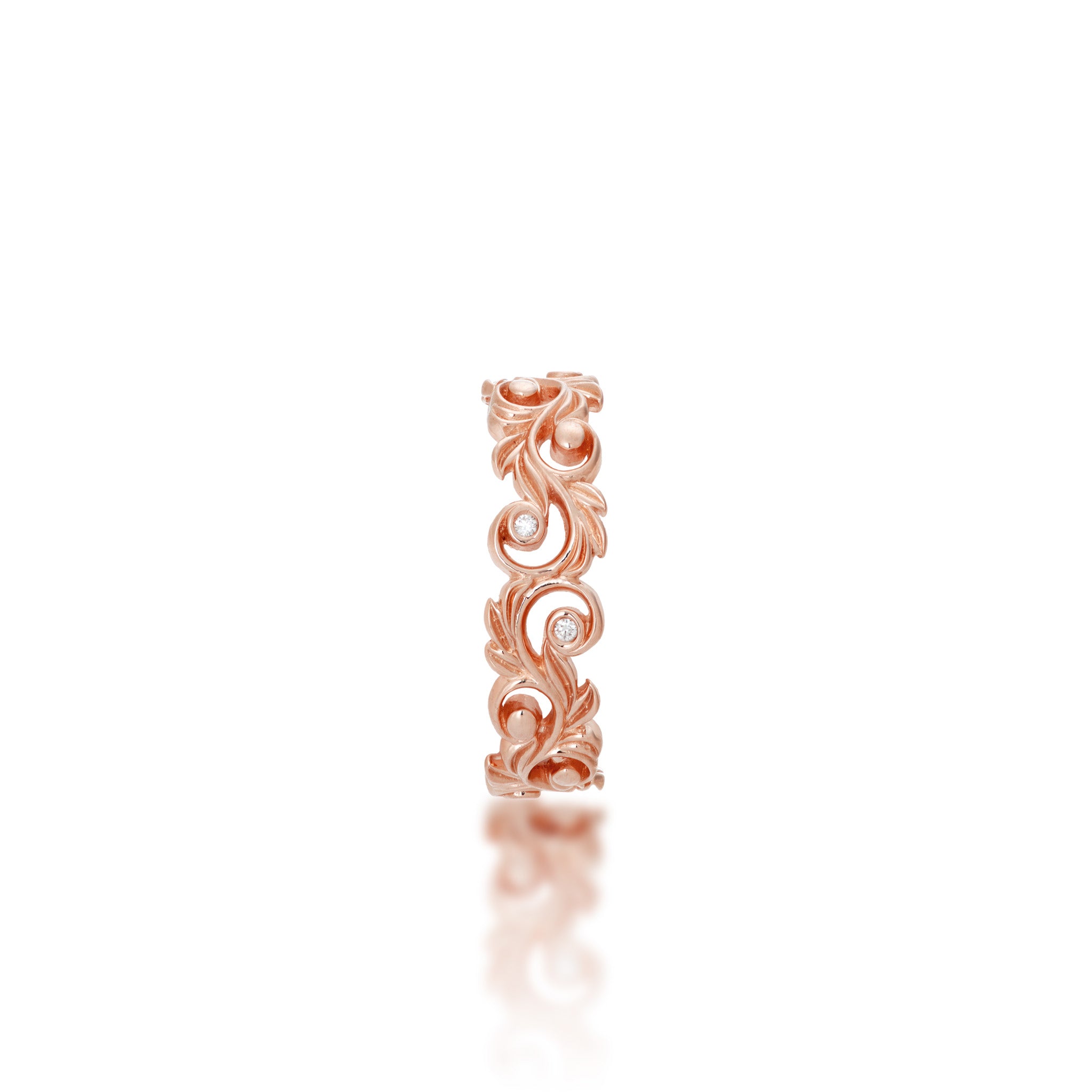 Front view of the 6mm Living Heirloom Ring in Rose Gold with Diamonds