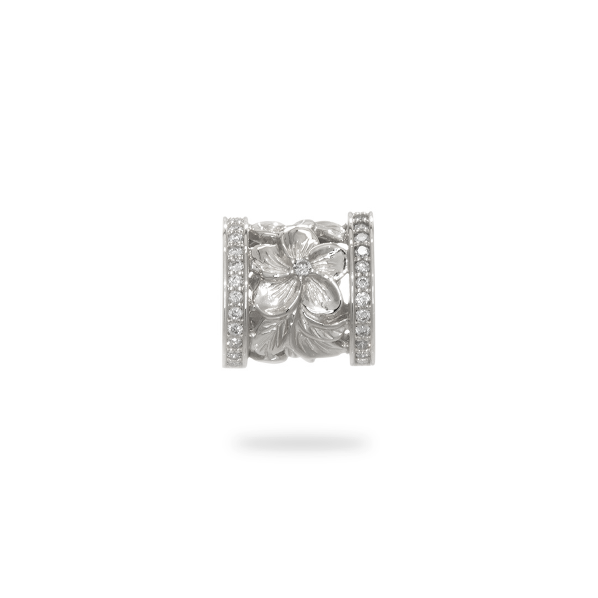 ハワイアン エアルーム プルメリア バレル ペンダント ホワイトゴールド ダイヤモンド付き - 12mm