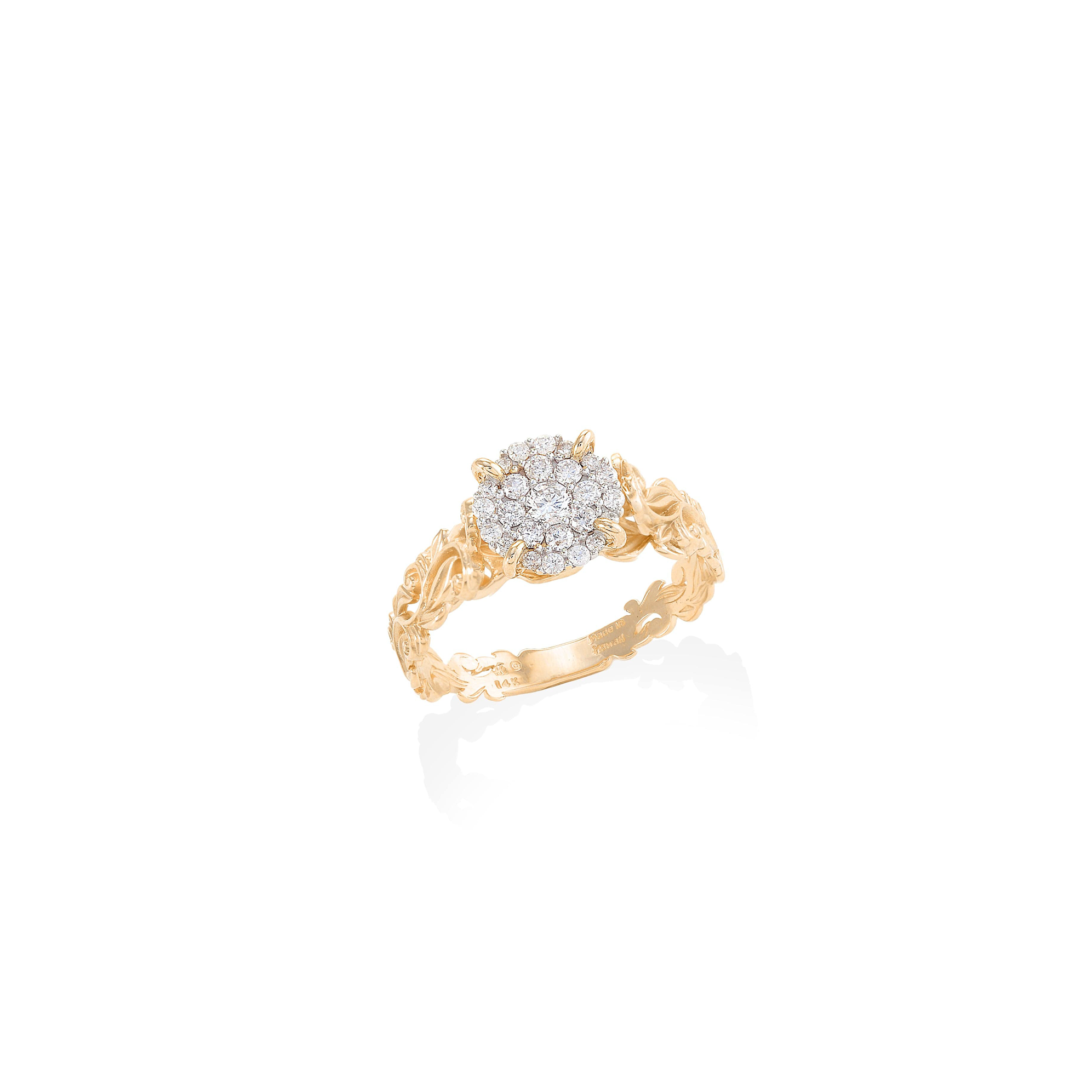ダイヤモンドと金のハワイアンの家宝婚約指輪