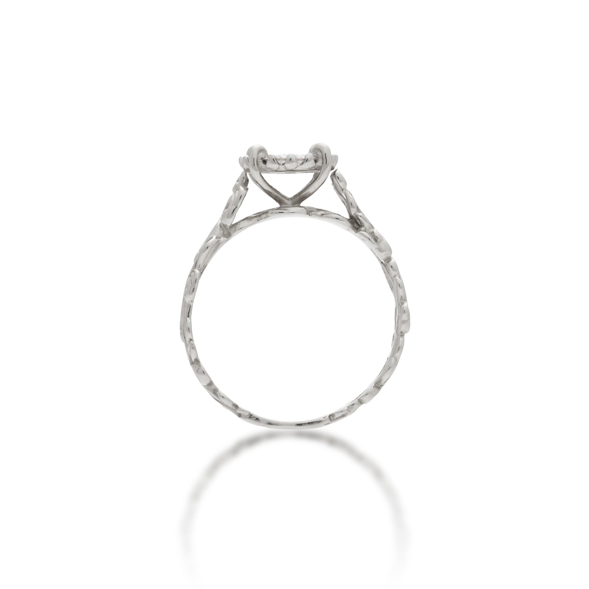 Side view of the Living Heirloom Engagement Ring in White Gold with Diamonds on a white background