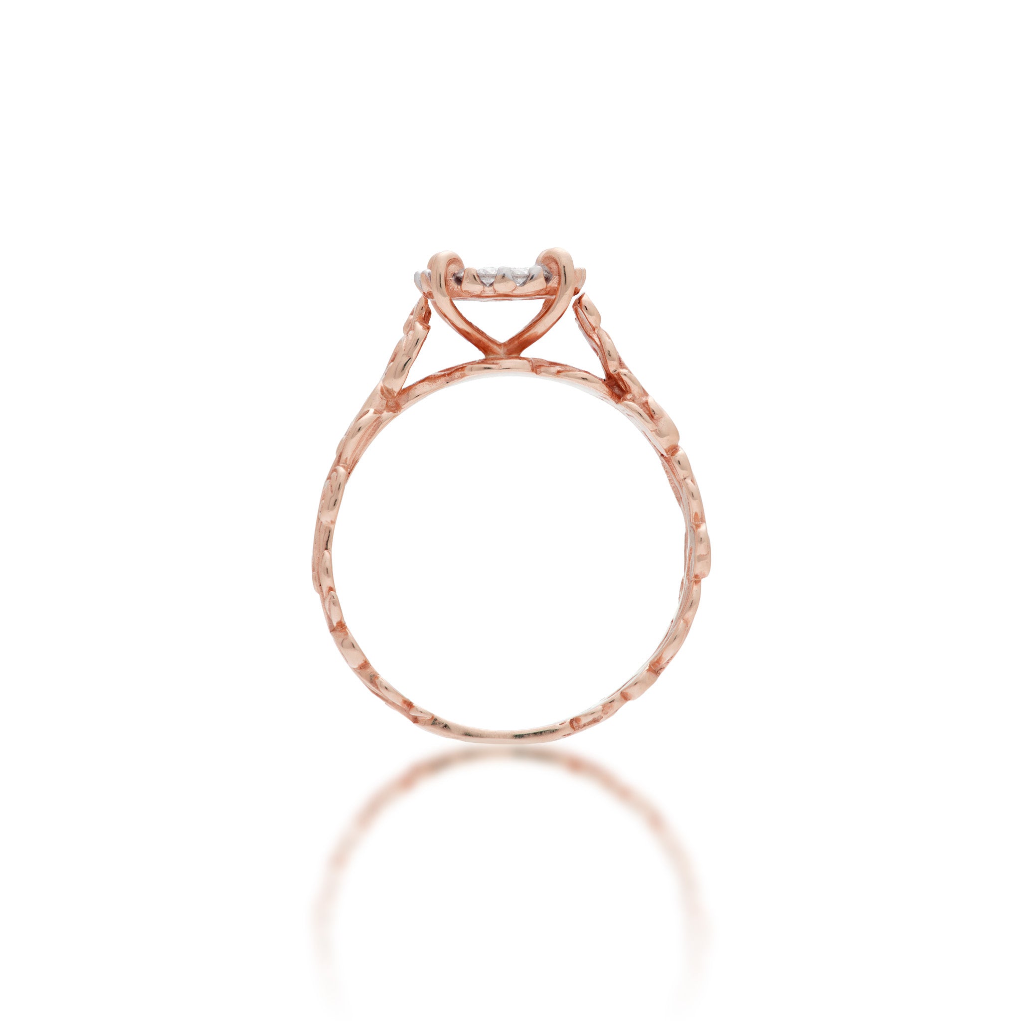 Side view of the Living Heirloom Engagement Ring in Rose Gold with Diamonds on a white background