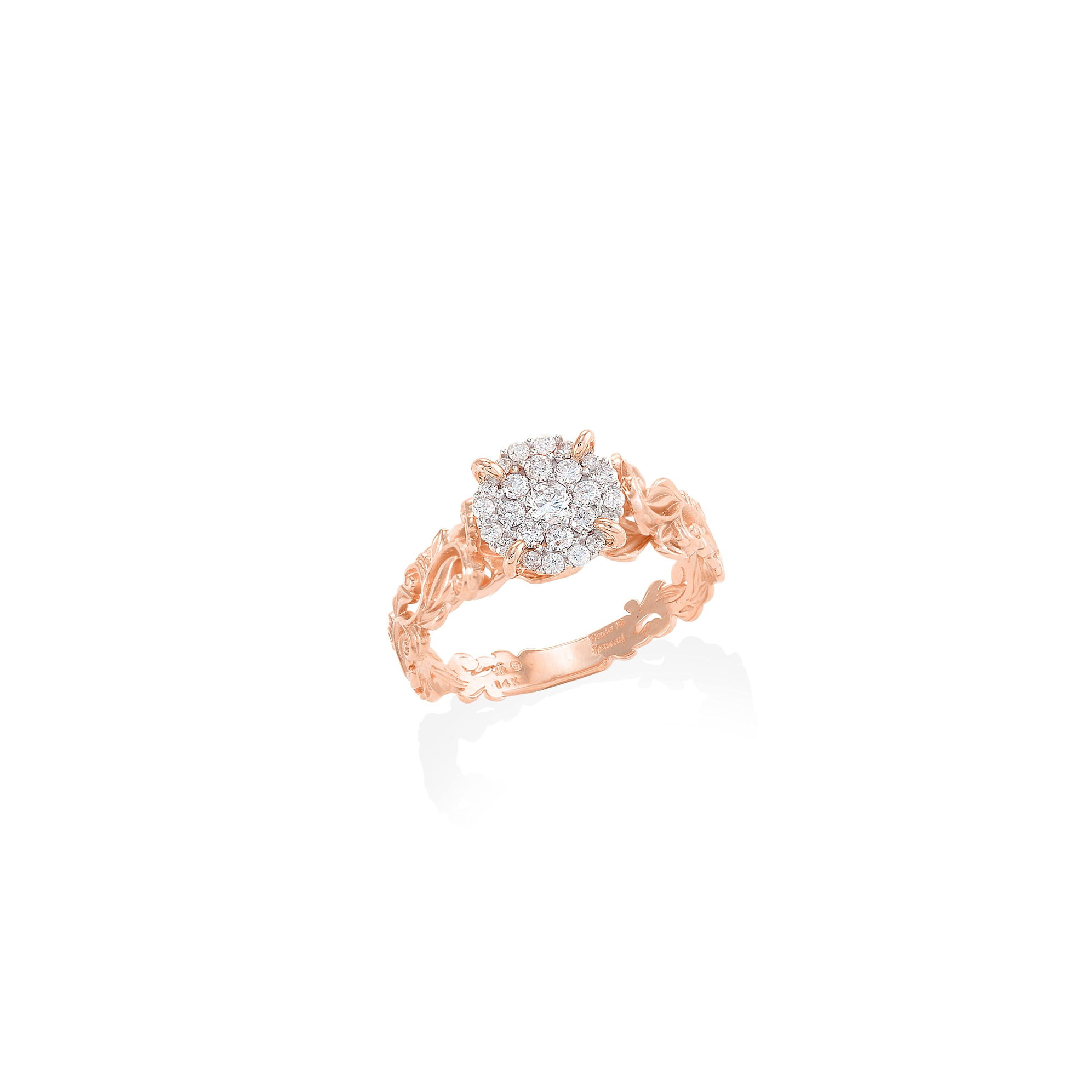 ローズゴールドでダイヤモンドとハワイアンの家宝婚約指輪