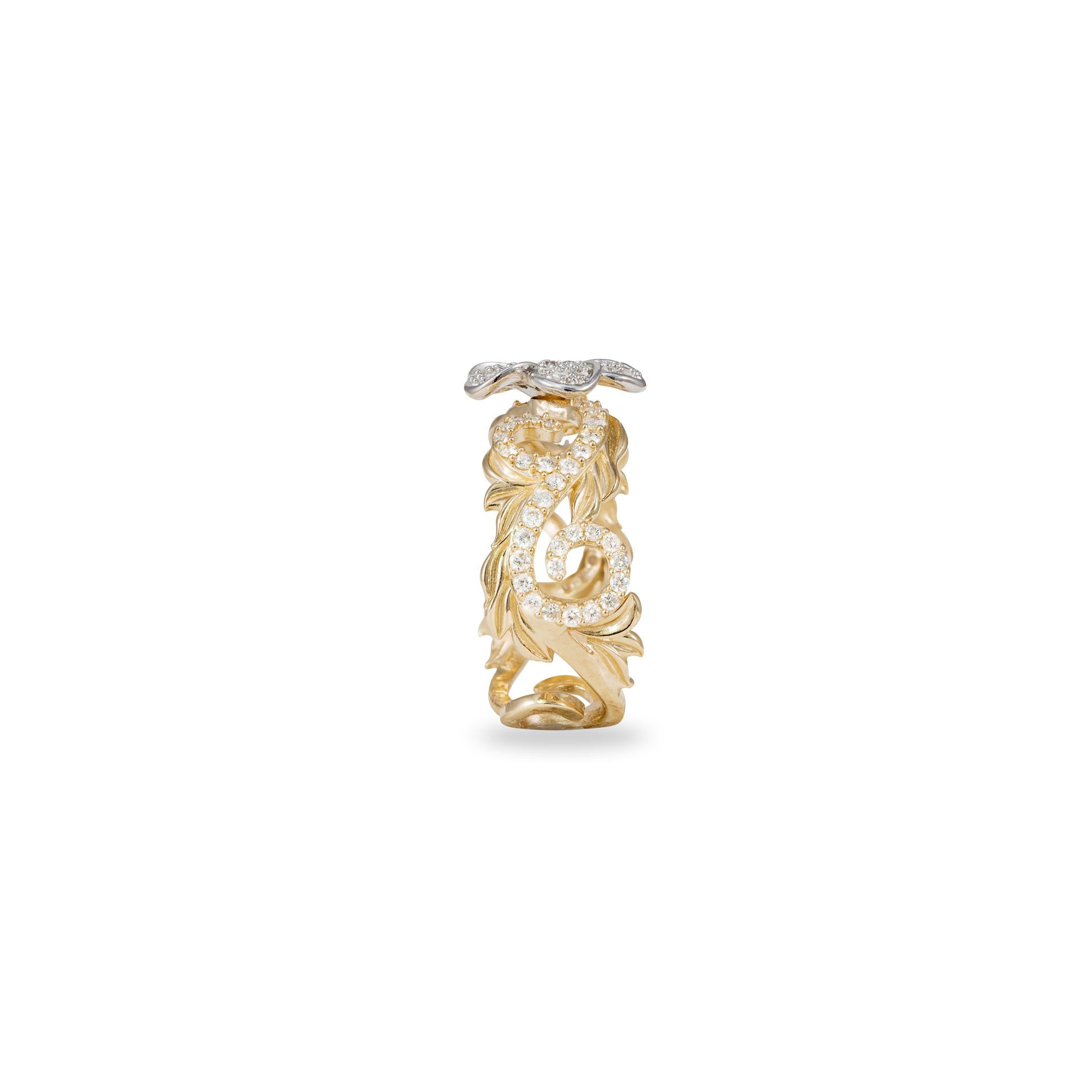 Hawaiian Heirloom Plumeria Ring in Two Tone Gold with Diamonds - 10mm