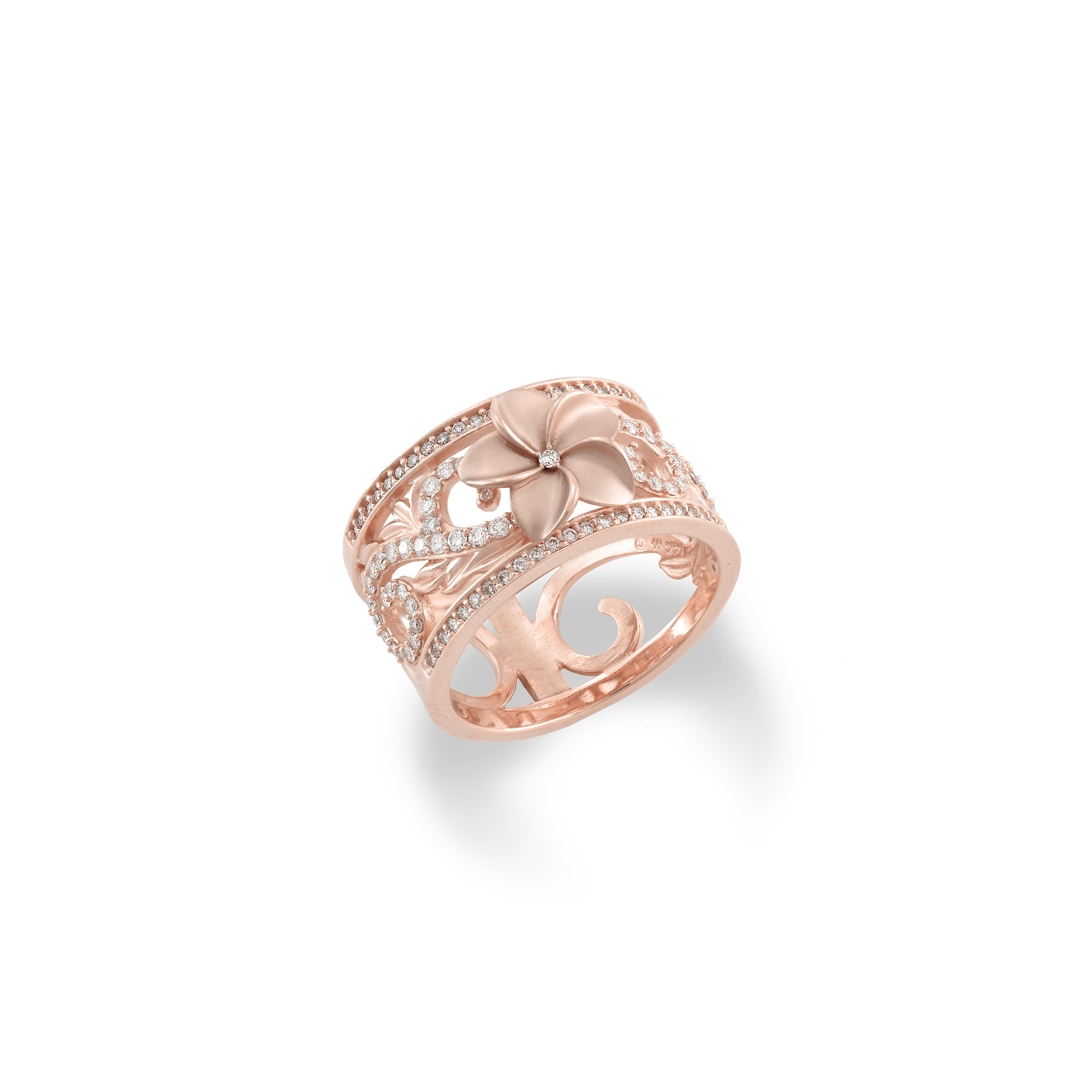 ローズゴールドのハワイアンの家宝のプルメリア婚約指輪 -  12mm