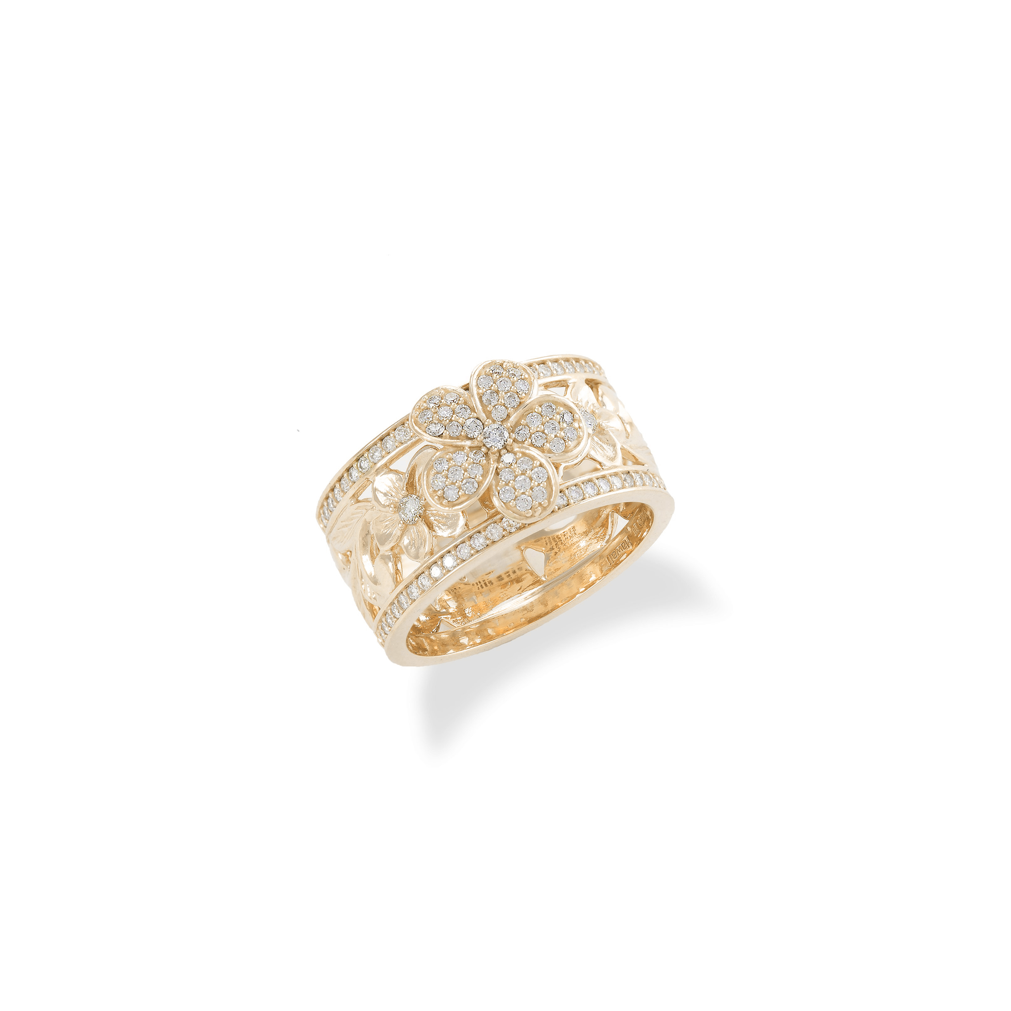 Hawaiian Heirloom Plumeria Engagement Ring in Gold with Diamonds - 10mm