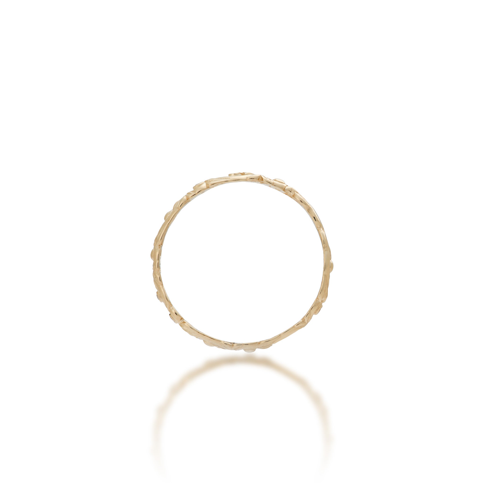 Side view of the 3mm Living Heirloom Ring in Gold with Diamonds on a white background