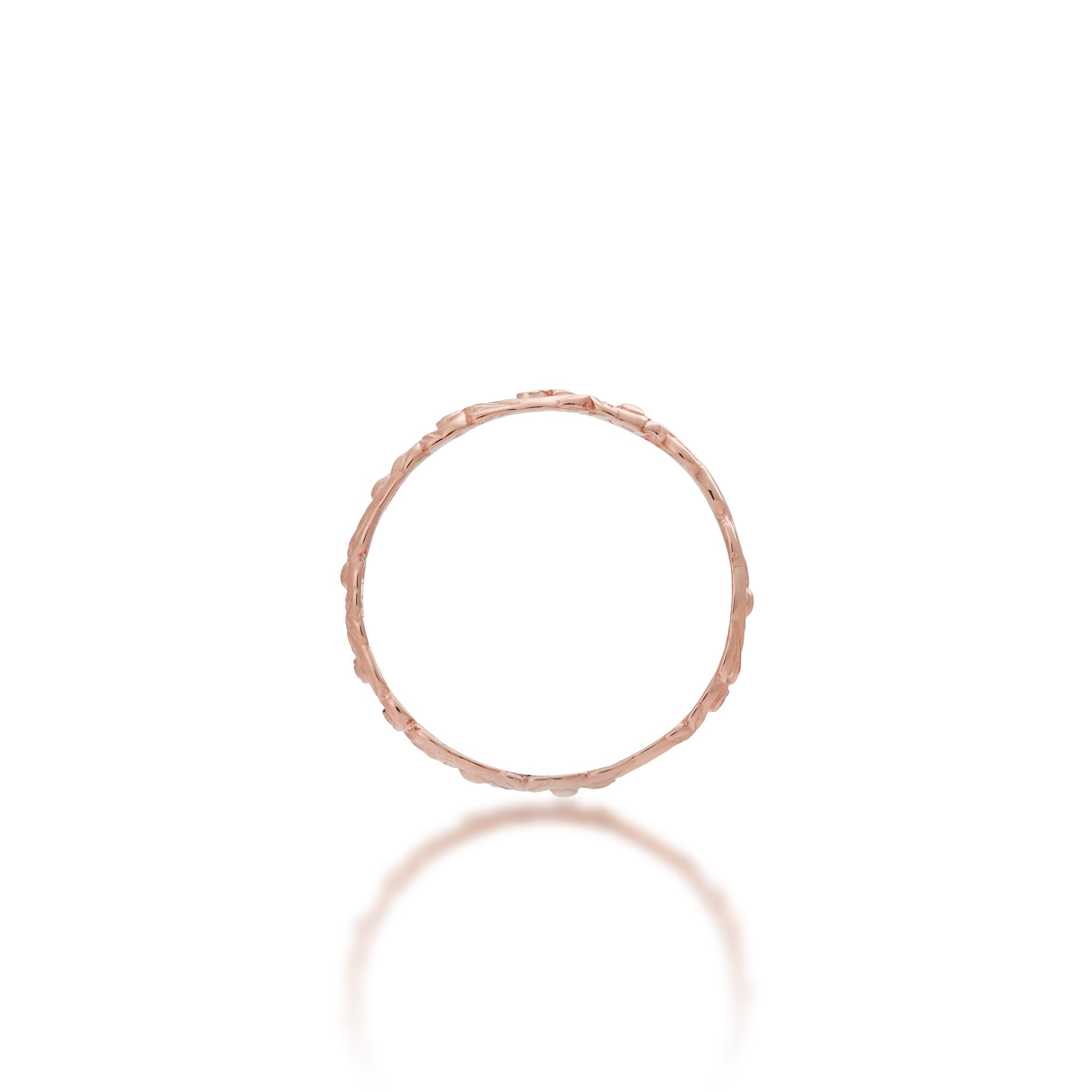 Side view of the 3mm Living Heirloom Ring in Rose Gold with Diamonds on a white background