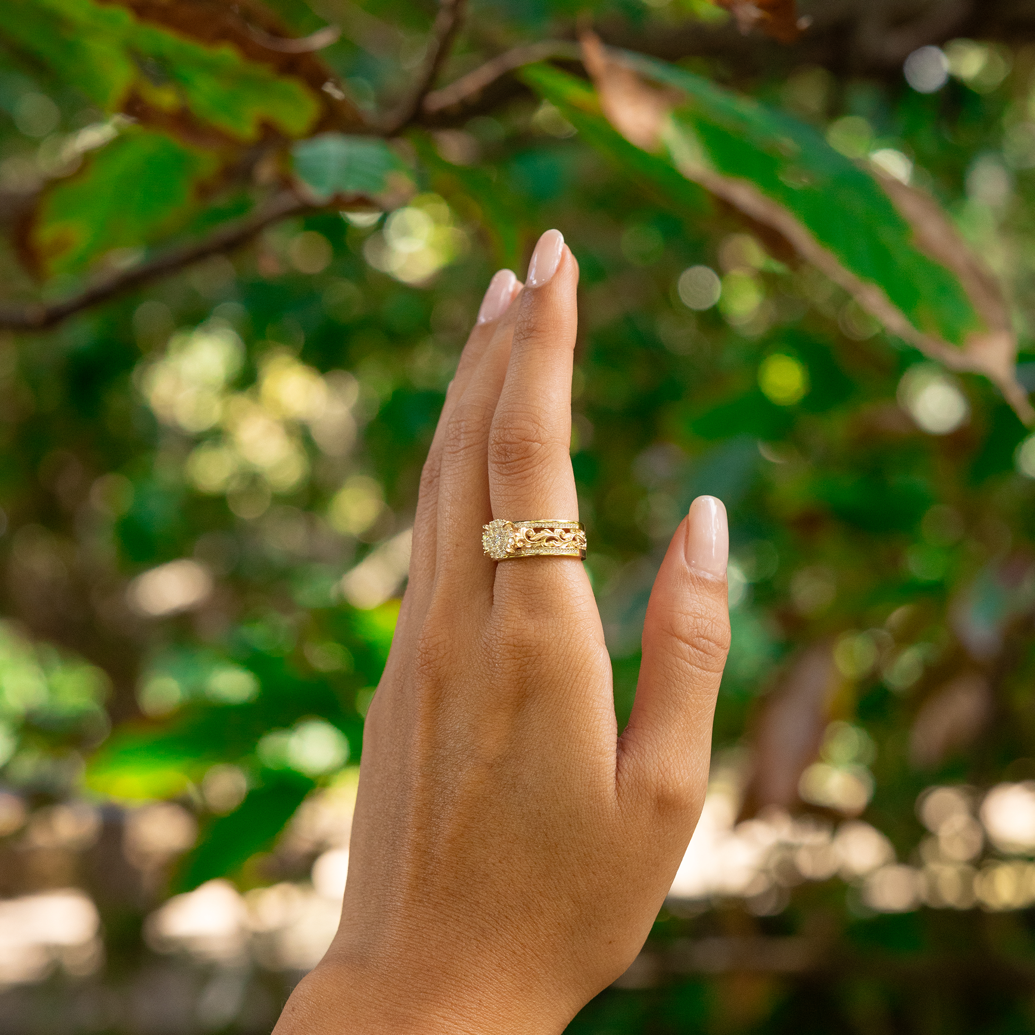 Bague de fiançailles héritage hawaïenne en or avec diamants - 7 mm