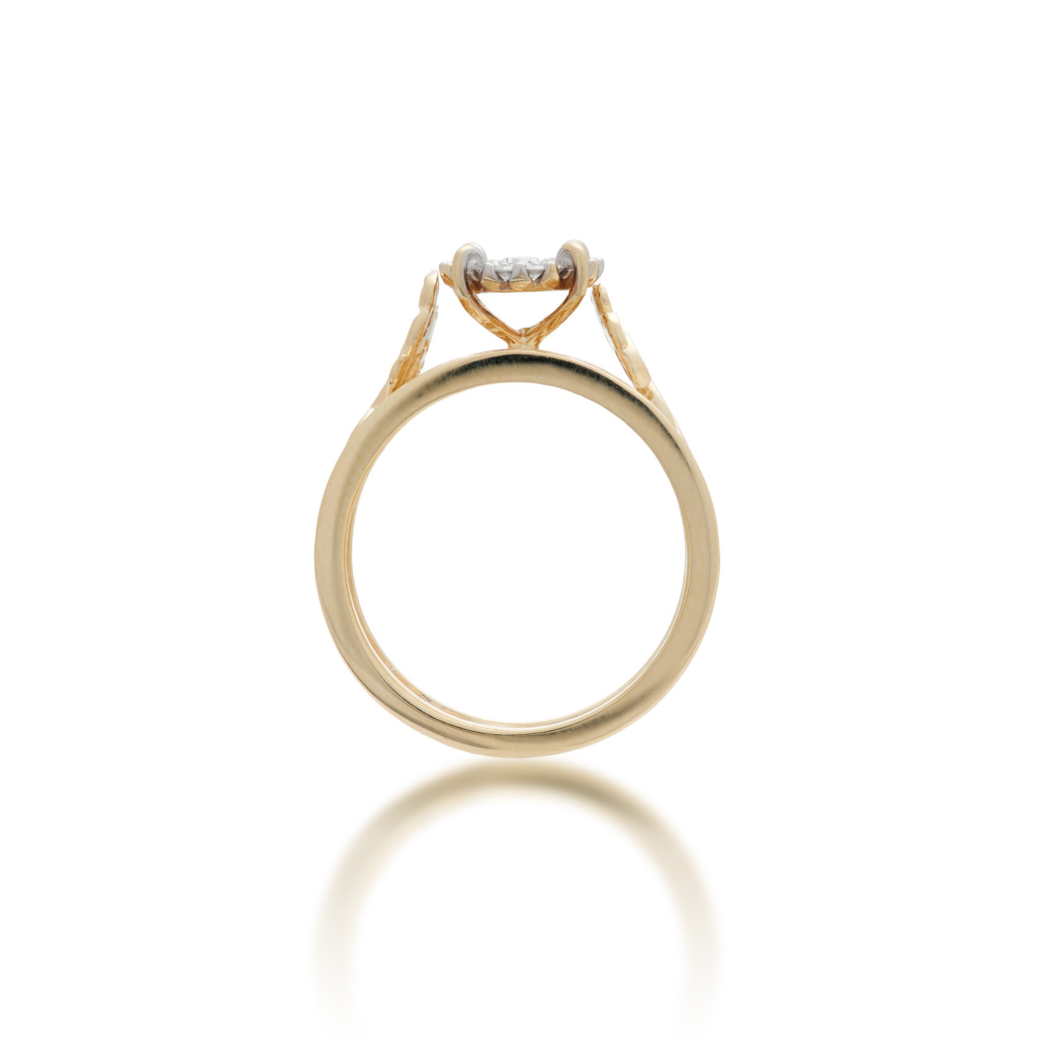 Side view of the 10mm Living Heirloom Engagement Ring in 14k Yellow Gold with Diamonds on a white background