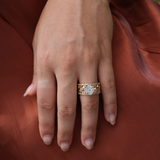 A woman's hand wearing a Living Heirloom Engagement Ring in Gold with Diamonds - 10mm - Maui Divers Jewelry