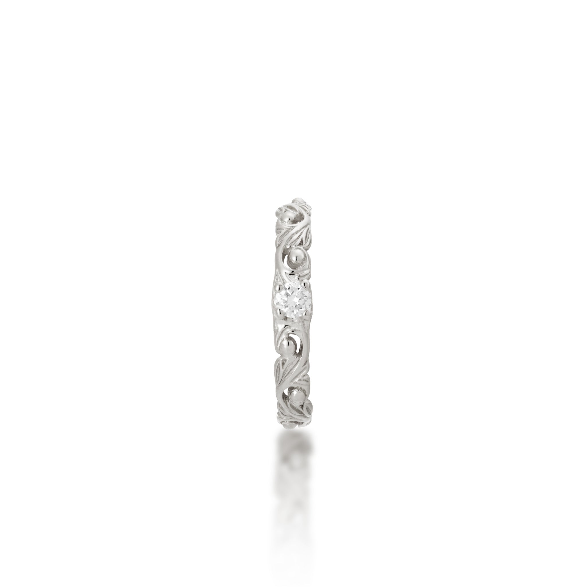 Front view of the 3mm Living Heirloom Ring in White Gold with Diamonds on a white background