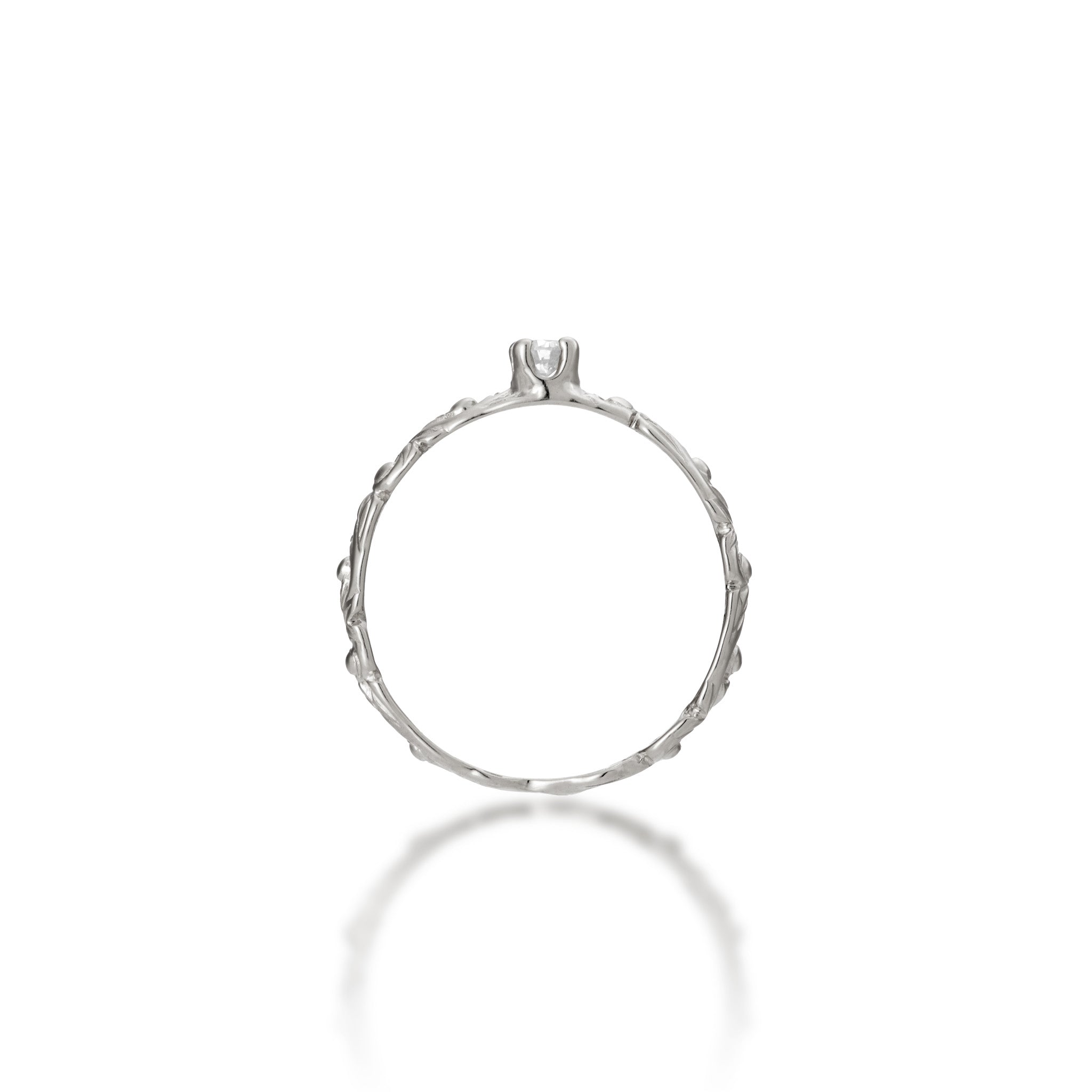 Side view of the 3mm Living Heirloom Ring in White Gold with Diamonds on a white background