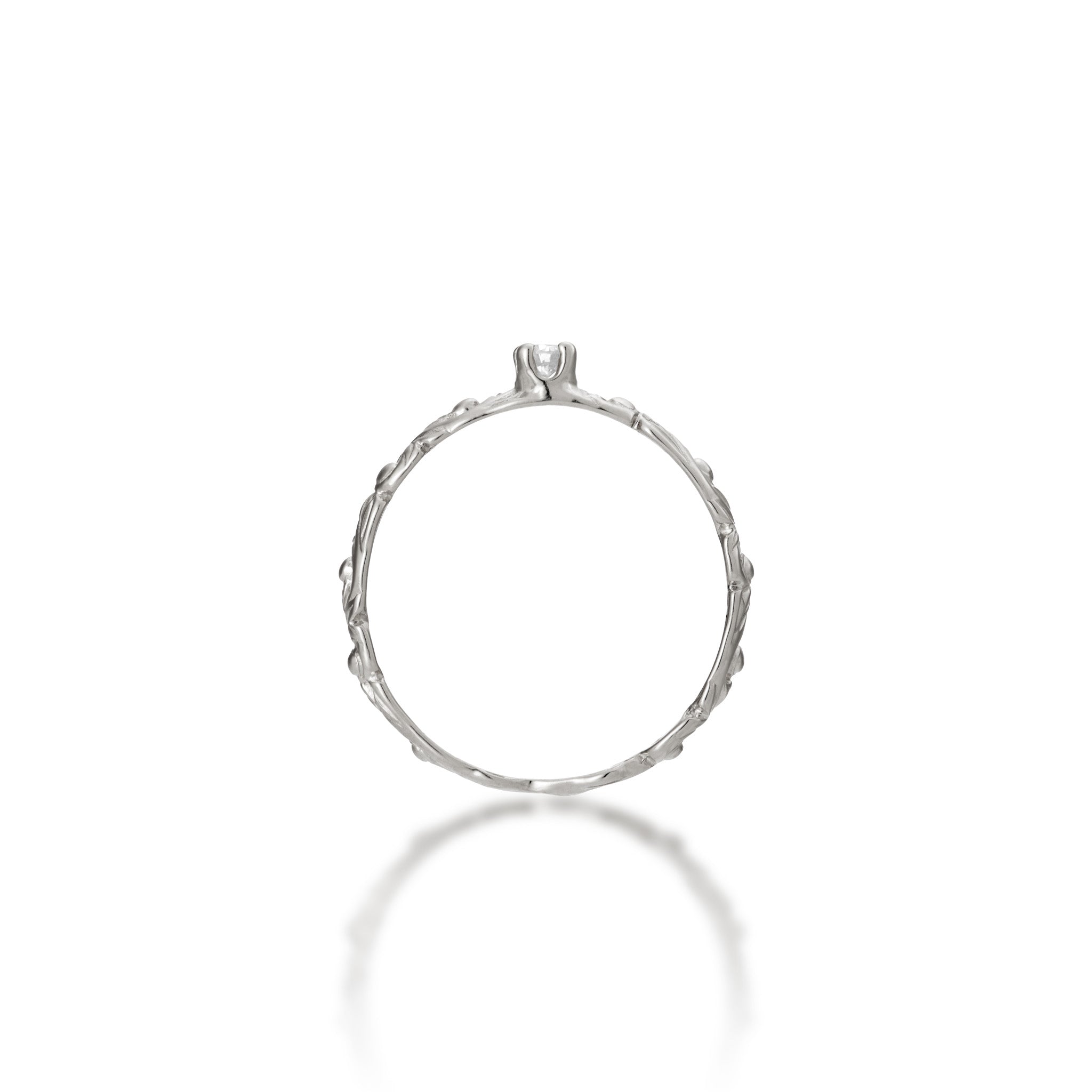 Side view of the 3mm Living Heirloom Ring in 14k White Gold with Diamond on a white background