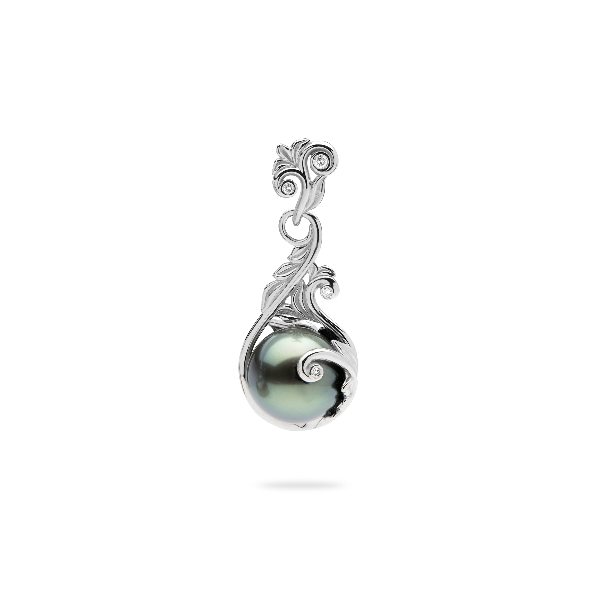 Living Heirloom Tahitian Black Pearl Pendant in White Gold with Diamonds - 9-10mm