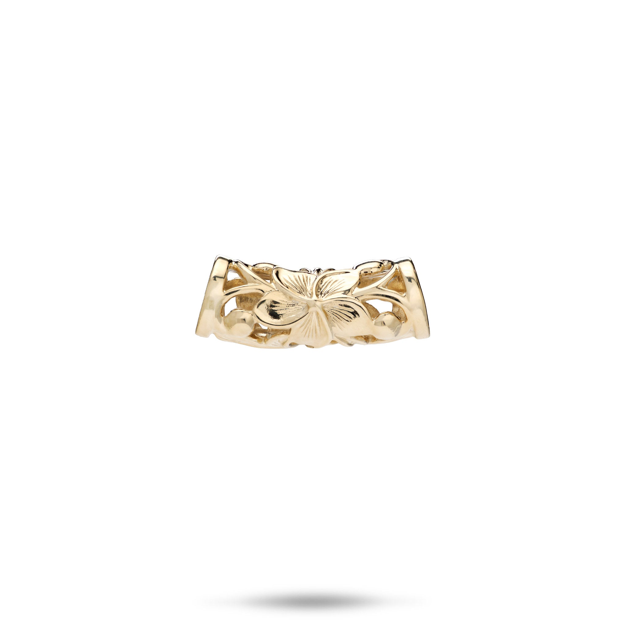 Hawaiian Heirloom Plumeria Scroll Barrel Pendant in Gold - 7mm