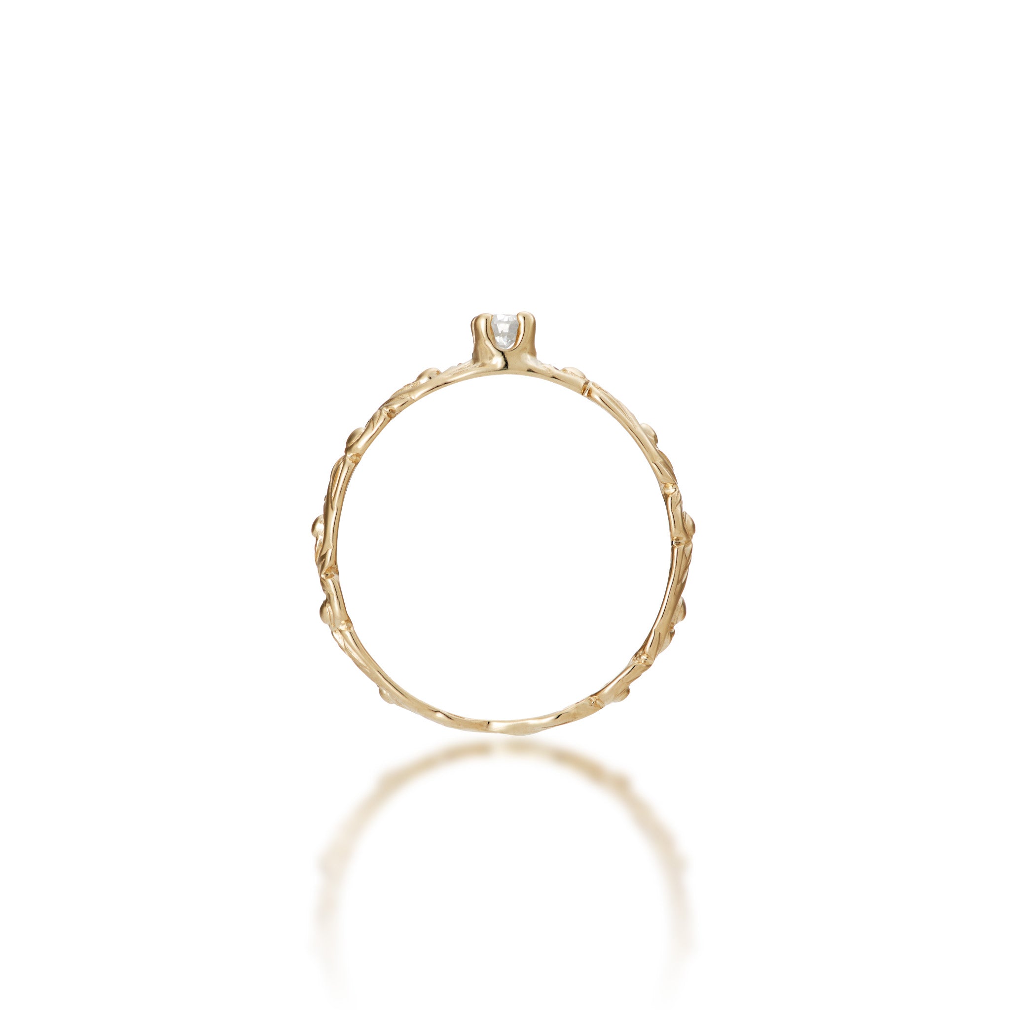 Side view of the 3mm Living Heirloom Ring in 14k Yellow Gold with Diamond on a white background