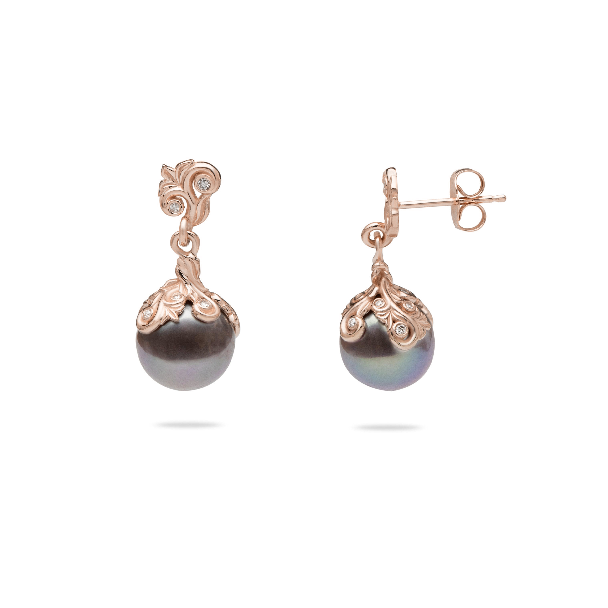 Living Heirloom Fliederfarbene Süßwasserperlen-Ohrringe in Roségold mit Diamanten – 21 mm