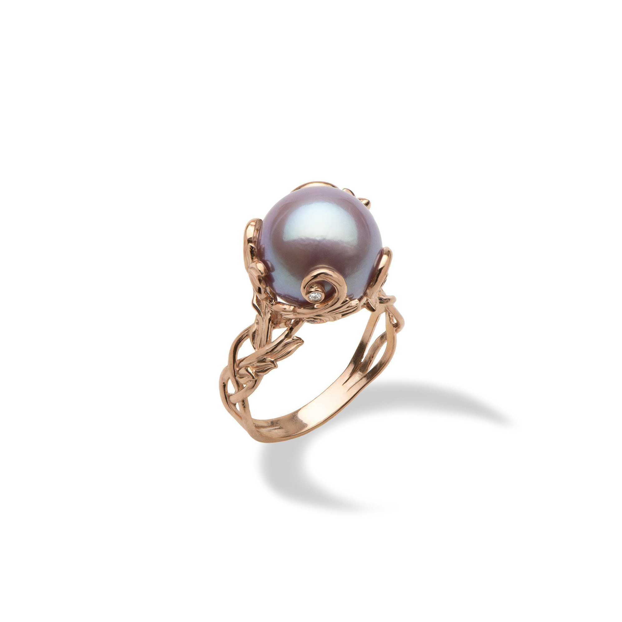 Living Heirloom Lilac Freshwater Pearl Ring in Rose Gold with Diamonds - 11-12mm