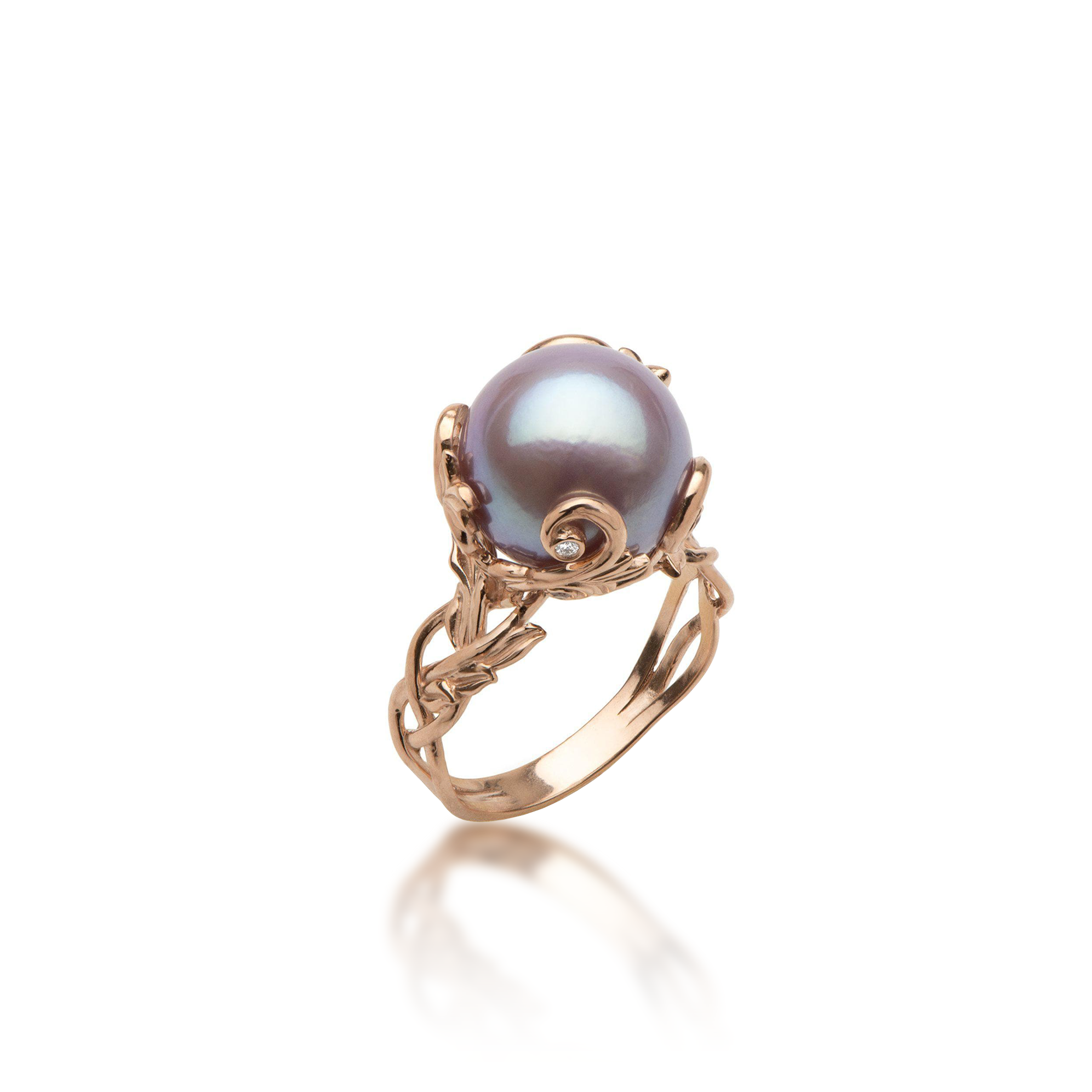 Living Heirloom Lilac Freshwater Pearl Ring in Rose Gold with Diamonds - 11-12mm
