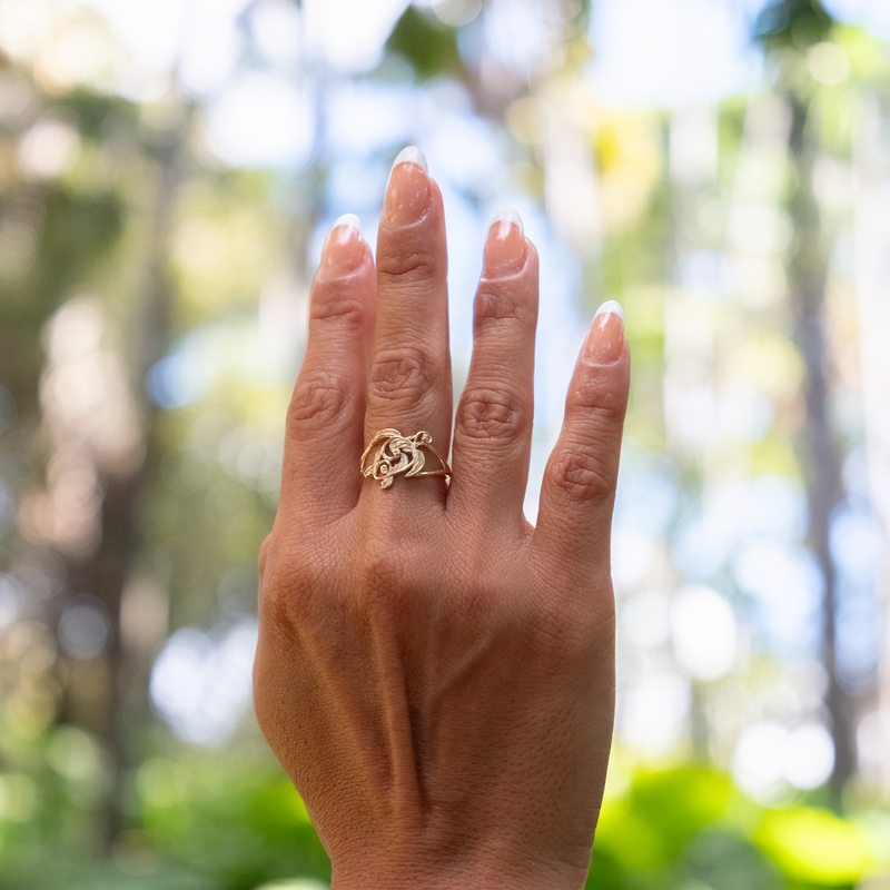 Lebender Erbstück-Honu-Ring in Gold – 16 mm