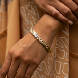 Hawaiian Heirloom Plumeria Bracelet in Tri Color Gold with Diamonds- 8mm  on Wrist
