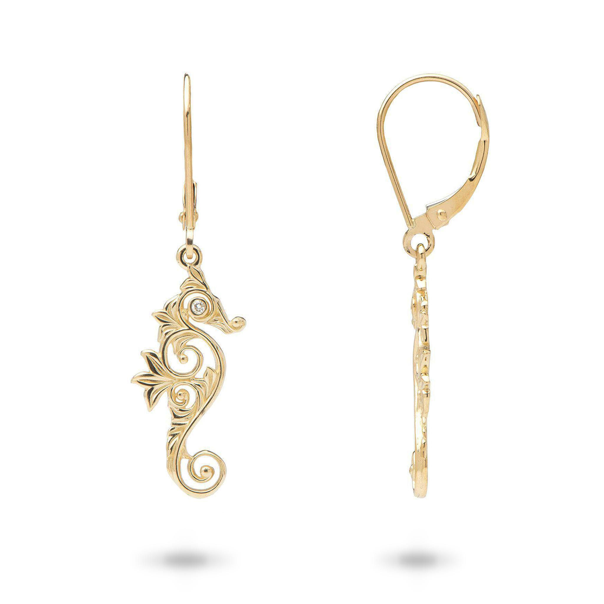 Living Heirloom Seahorse Earrings in Gold with Diamonds - 22mm
