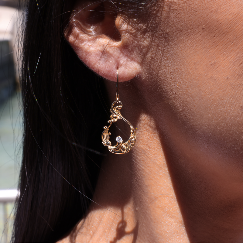 Living Heirloom Mermaid Earrings in Gold with Diamonds on Ear