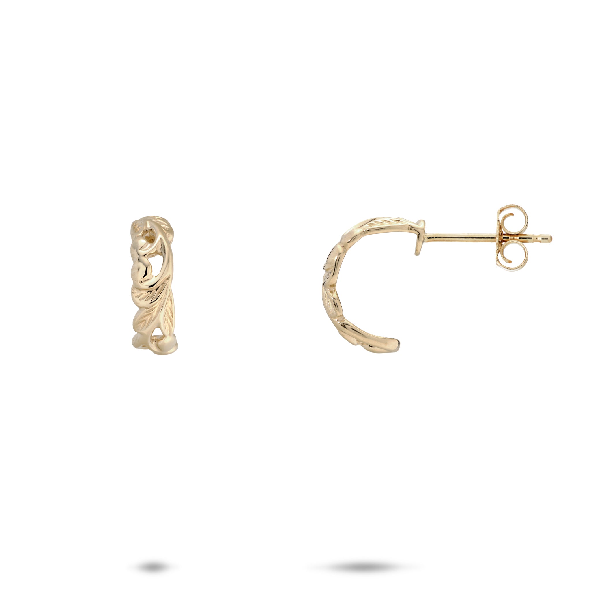 Maui Divers Jewelry 3色ゴールド ピアス ハワイアンヘアルーム マイレ スクロール ハギーフープピアス ゴールド