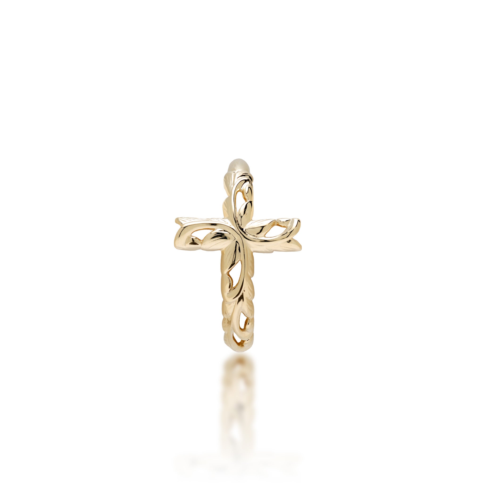 Hawaiian Heirloom Old English Scroll Cross Ring in Gold - 14mm