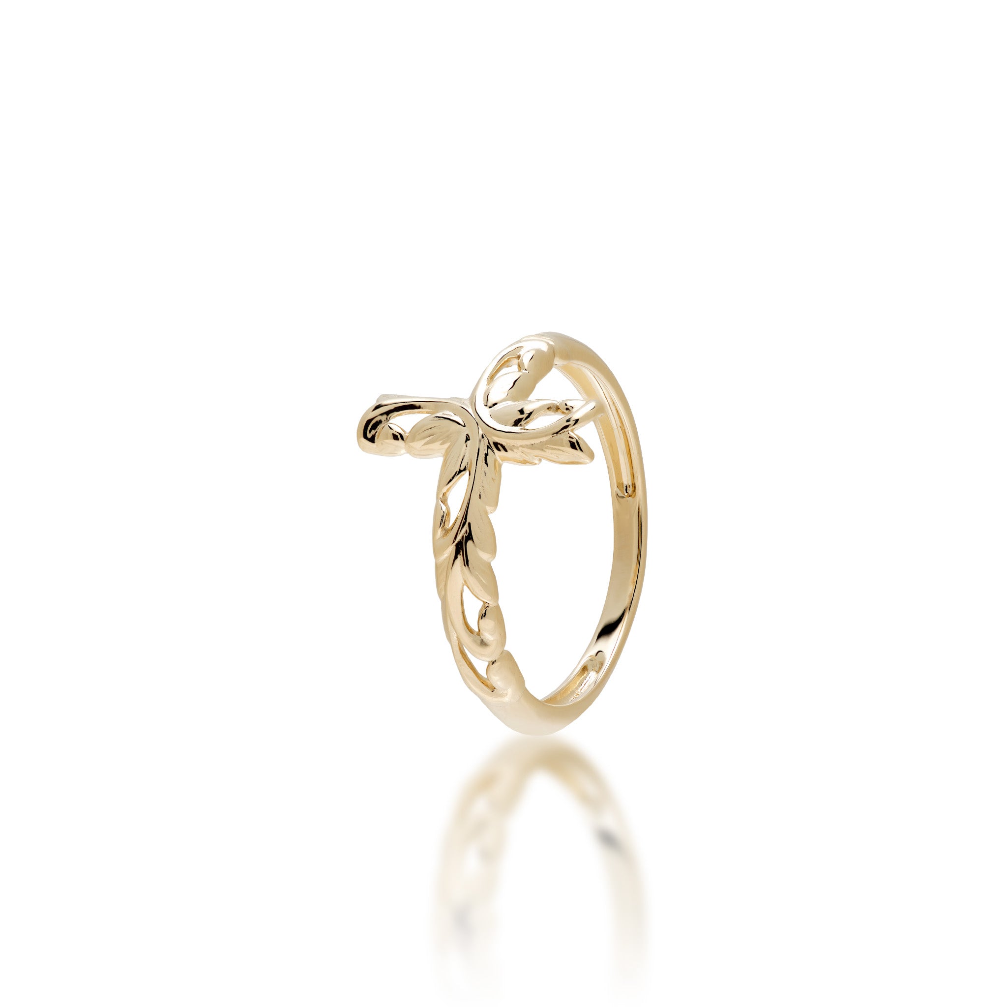 Hawaiian Heirloom Old English Scroll Cross Ring in Gold - 14mm