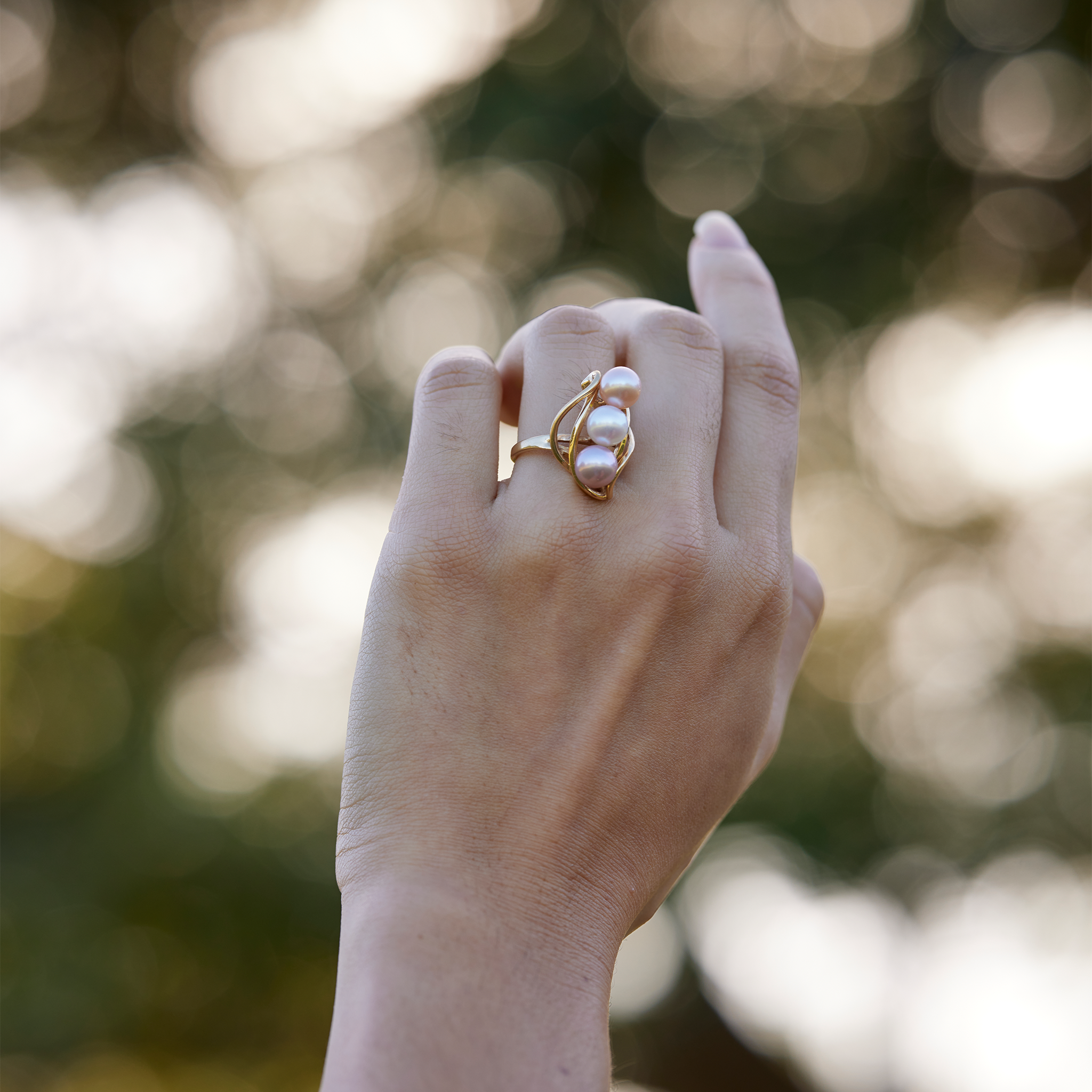 Choisissez un anneau de cascade perlé en or