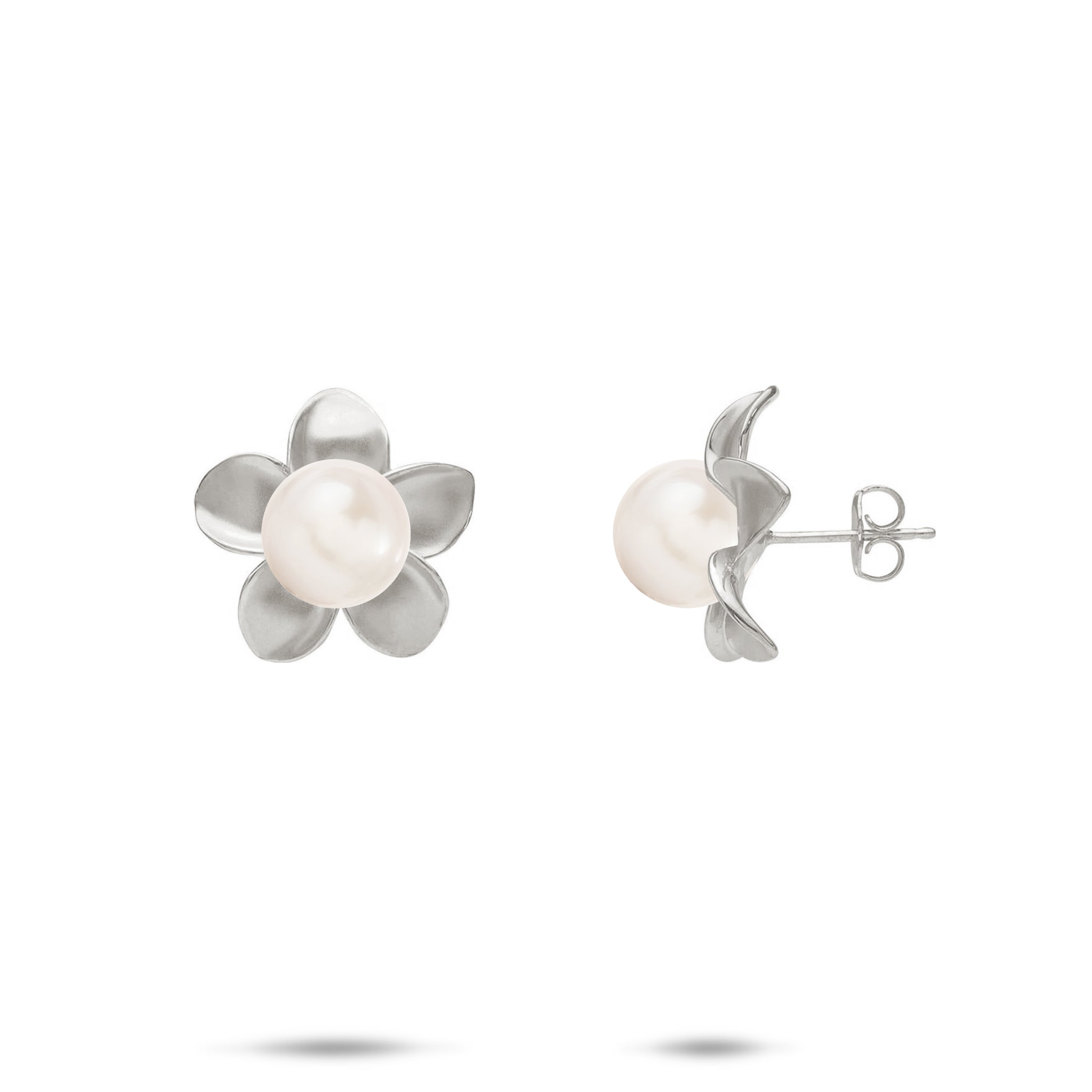 Pick A Pearl Plumeria Earrings in White Gold - 13mm