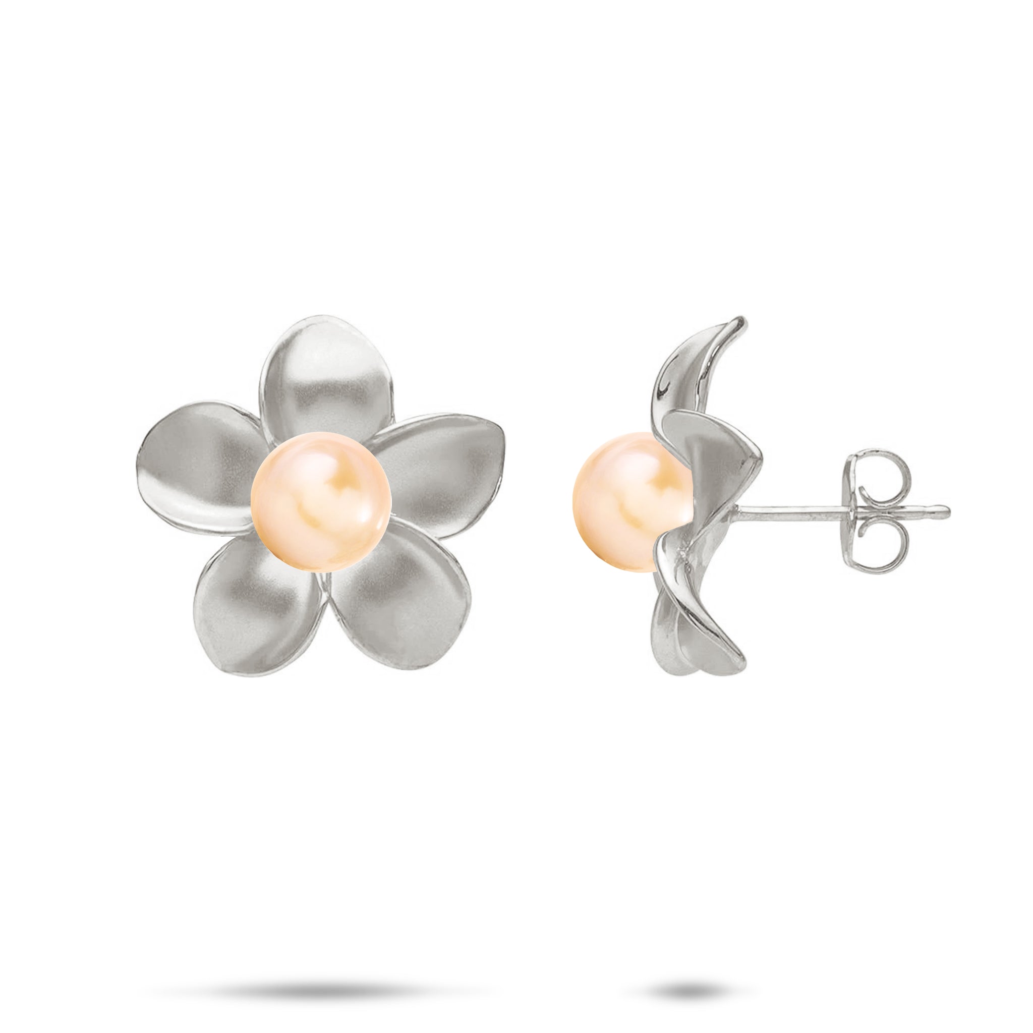 Pick A Pearl Plumeria Earrings in White Gold - 18mm