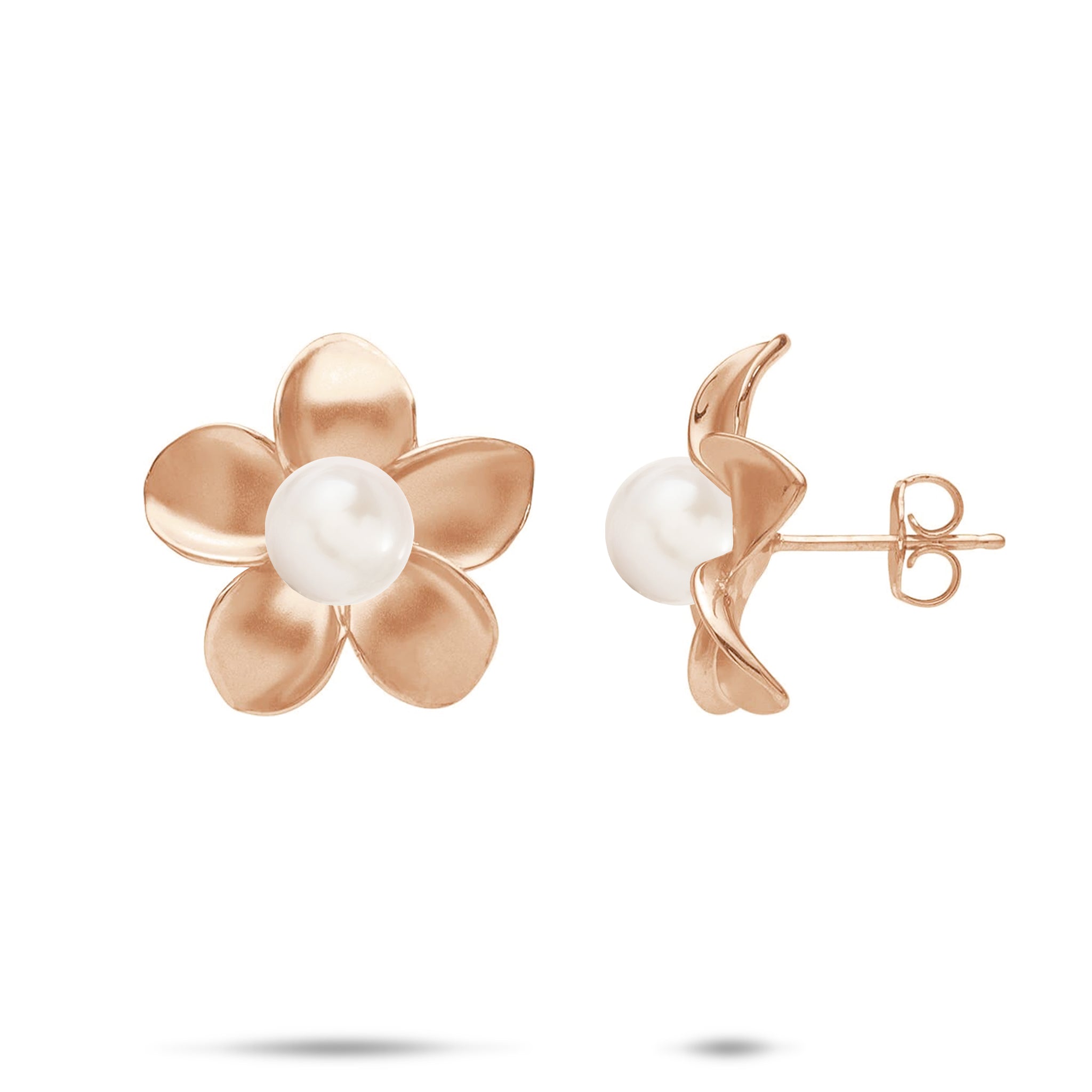 Pick A Pearl Plumeria Earrings in Rose Gold - 18mm