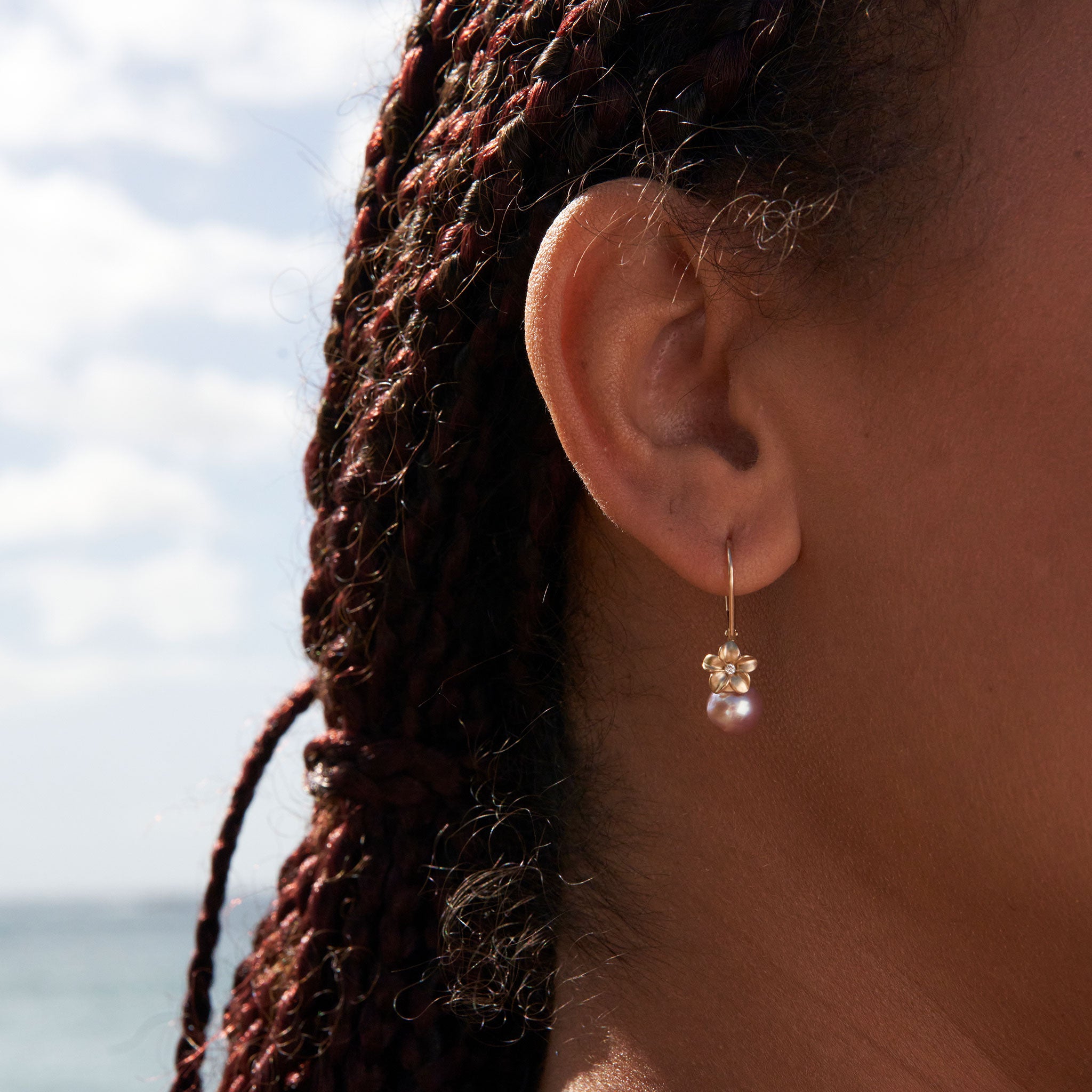 Pick A Pearl Plumeria Earrings in Gold with Diamonds