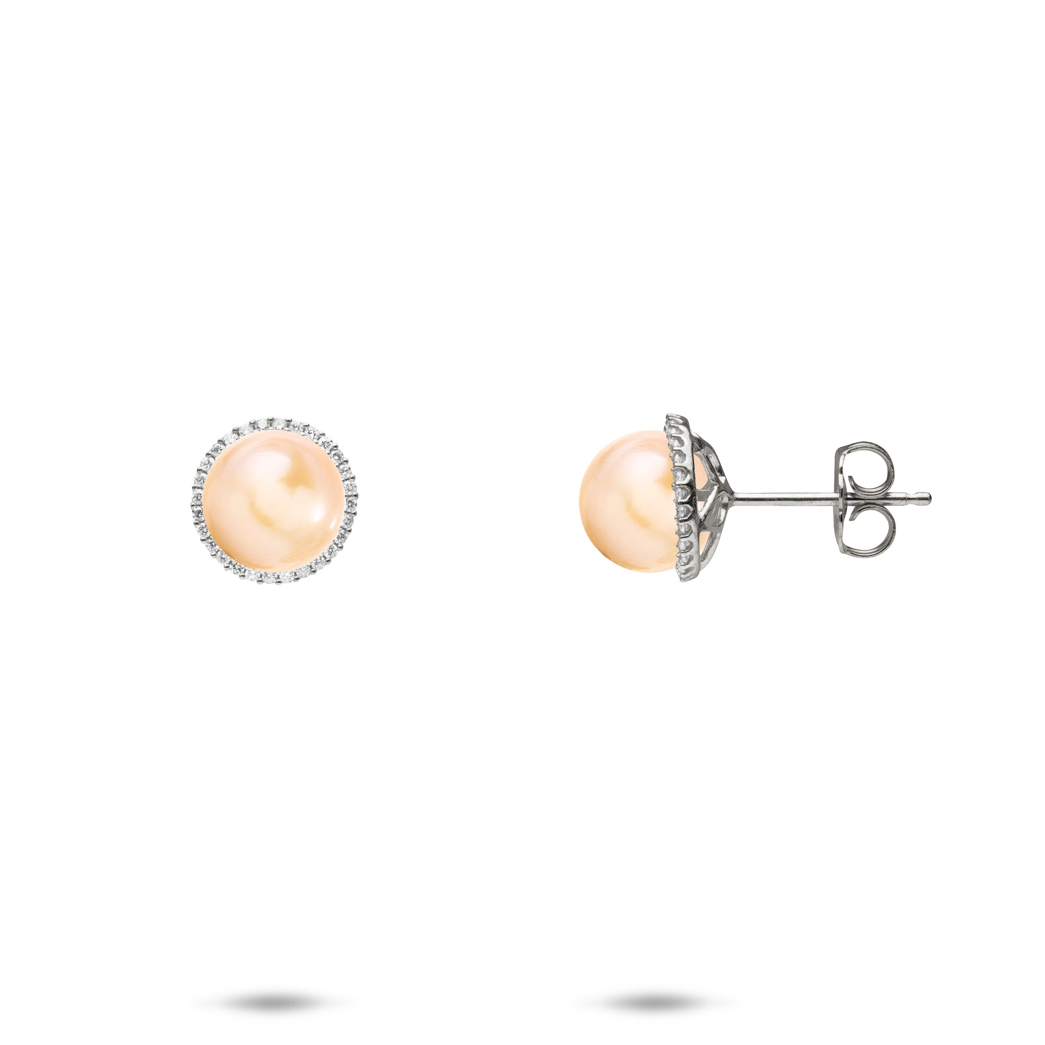 Pick A Pearl Halo Earrings in White Gold with Diamonds