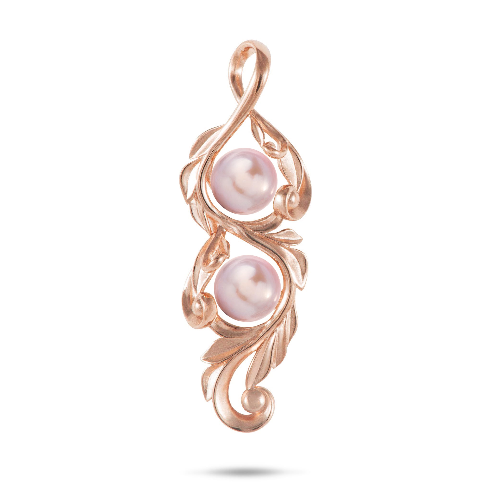 Pick A Pearl Maile Scroll Pendant in Rose Gold - 41mm