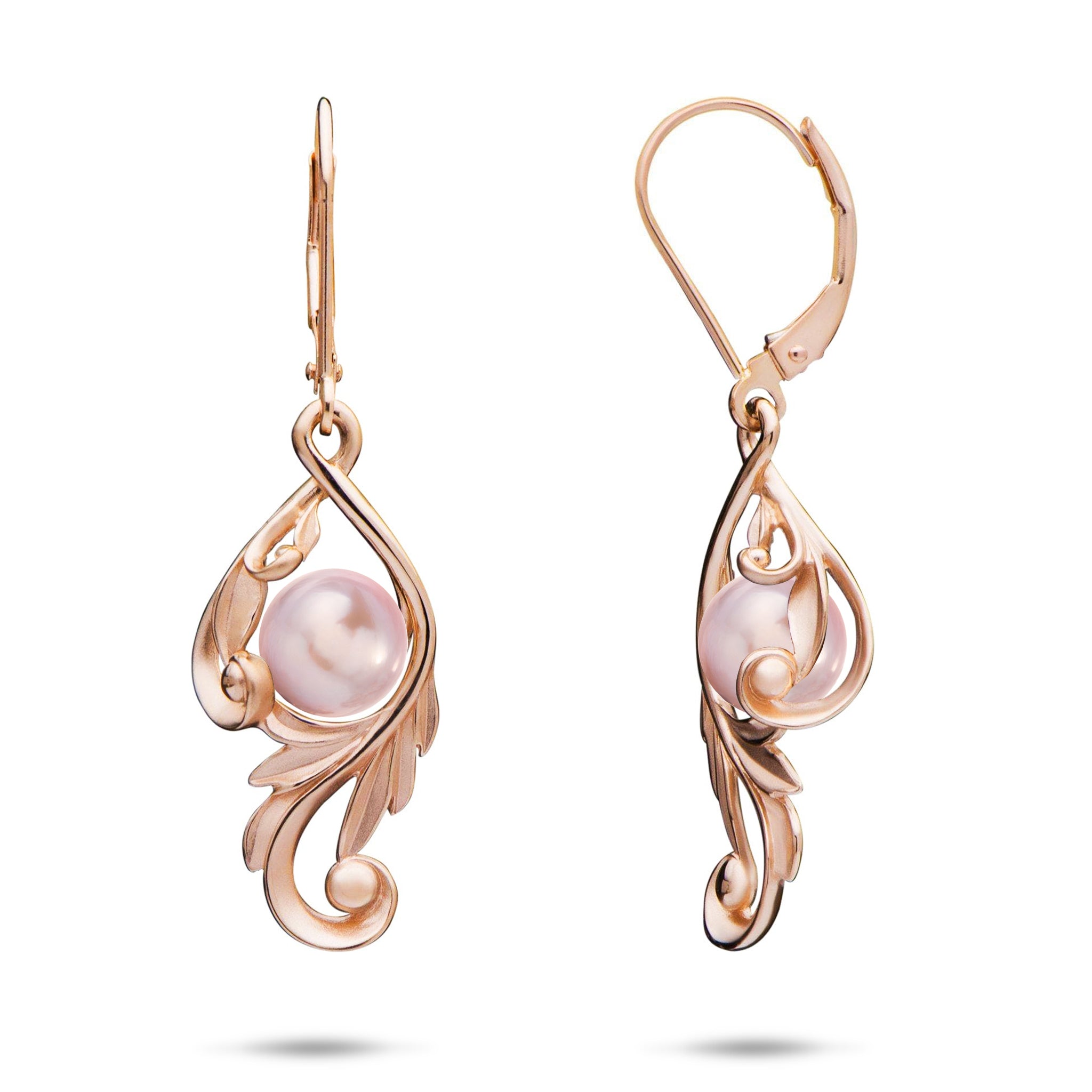 Pick A Pearl Maile Scroll Earrings in Rose Gold - 26mm