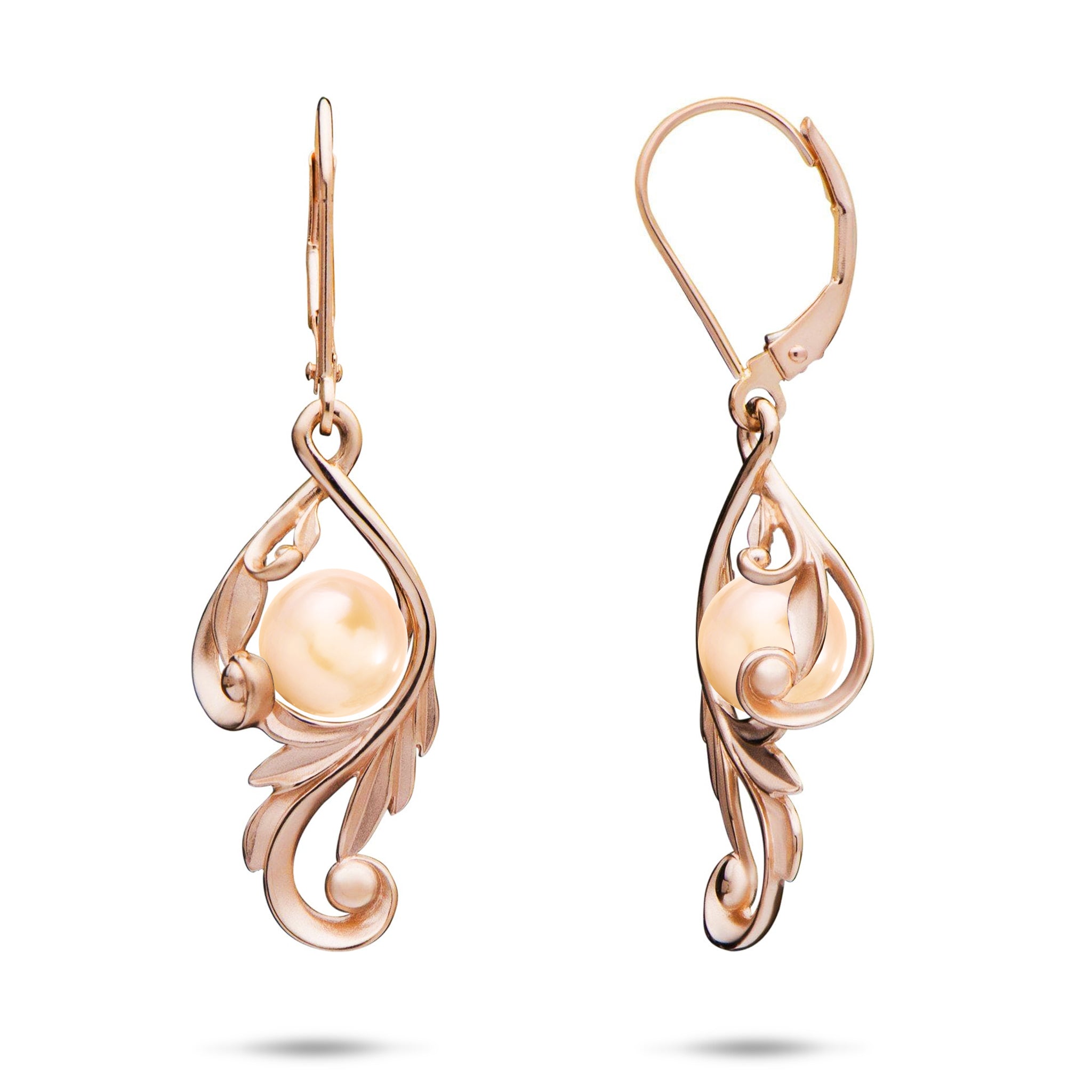 Pick A Pearl Maile Scroll Earrings in Rose Gold - 26mm